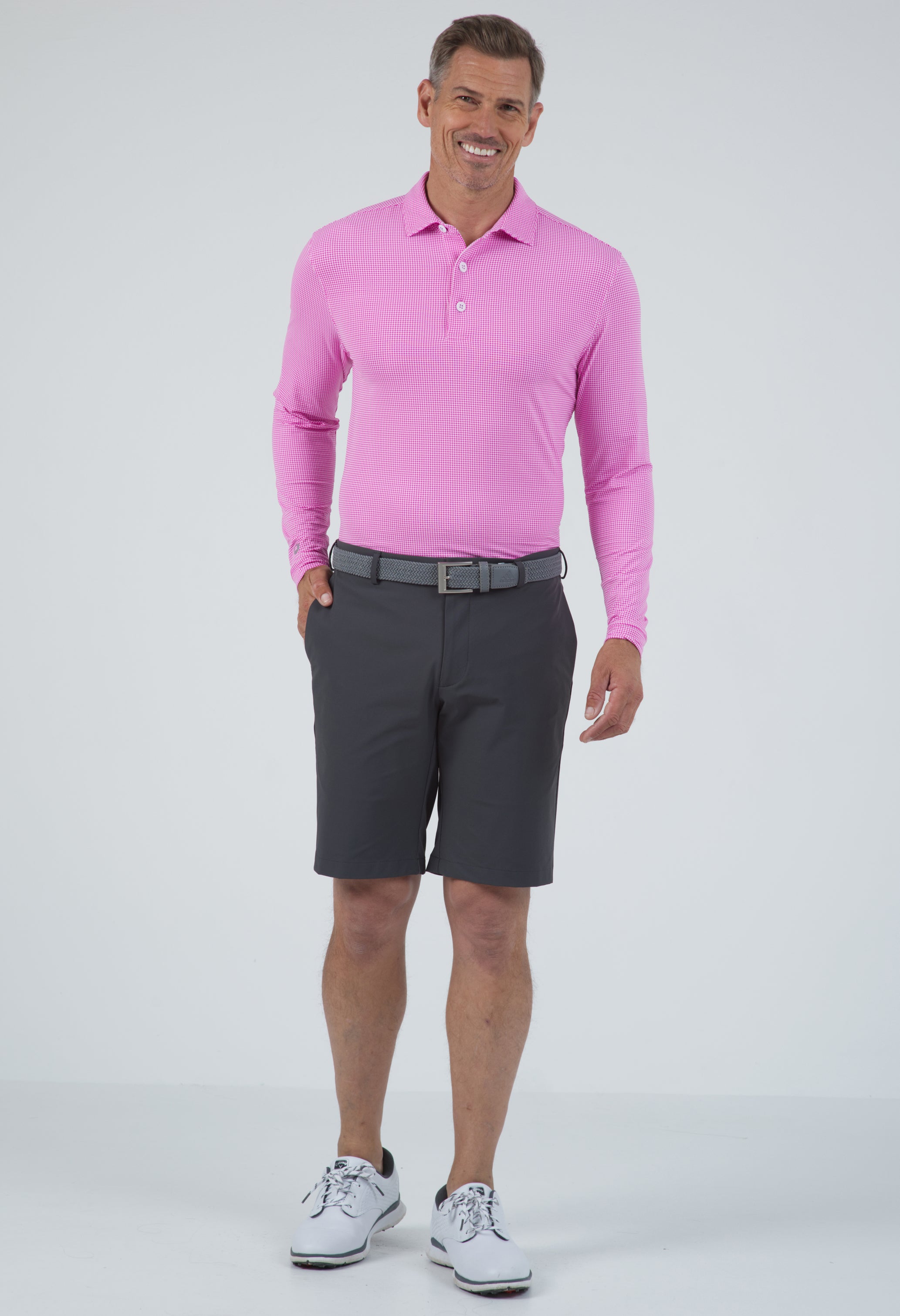 Mini Check Print Long Sleeve Polo (Modern Fit)