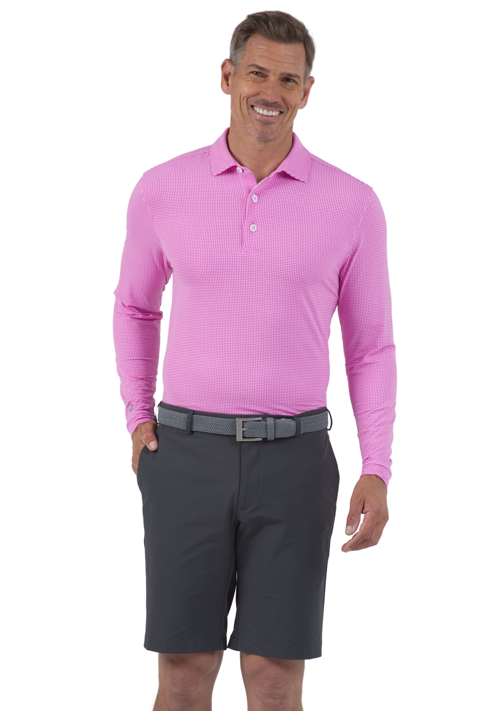 Mini Check Print Long Sleeve Polo (Modern Fit)