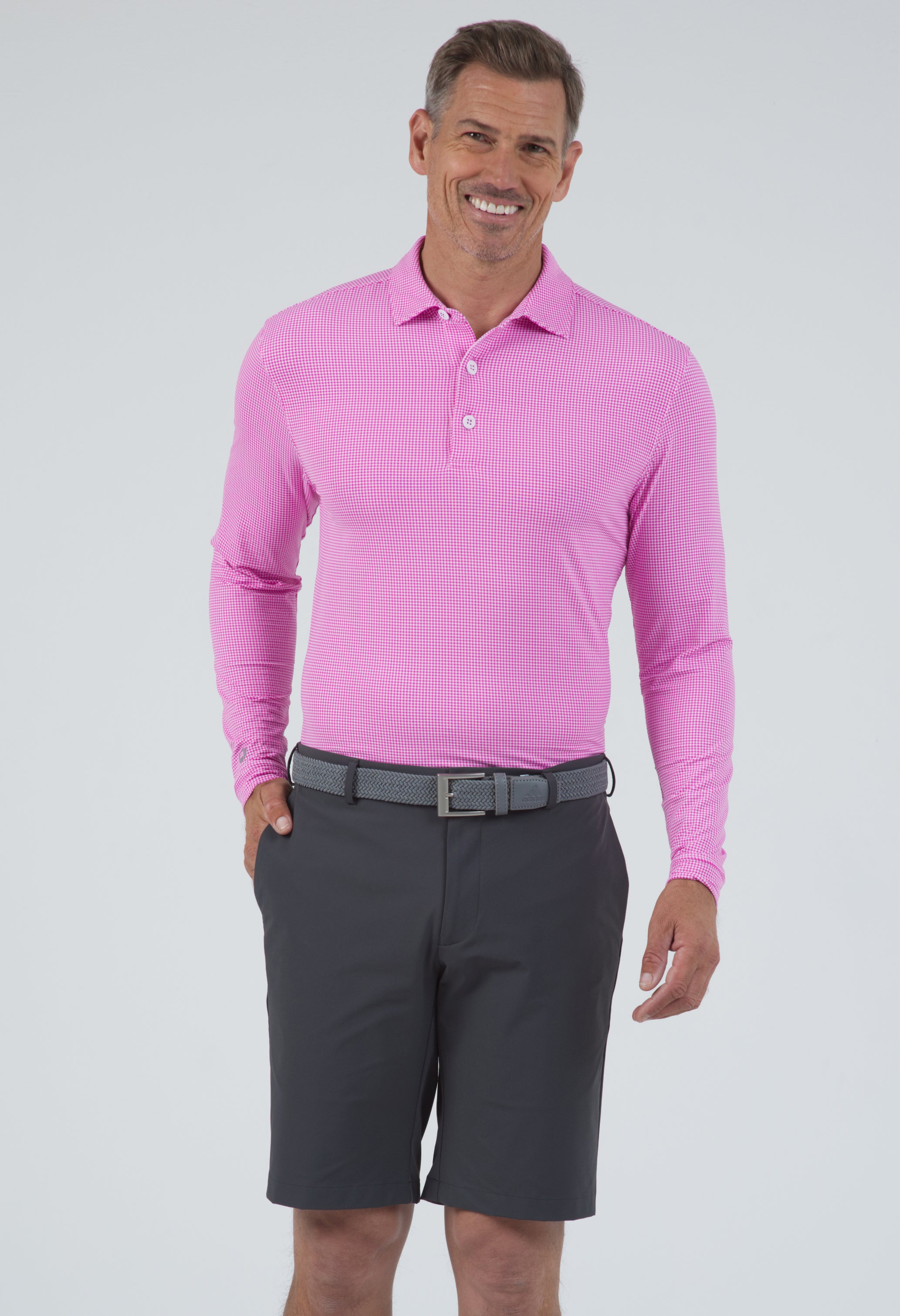 Mini Check Print Long Sleeve Polo (Modern Fit)