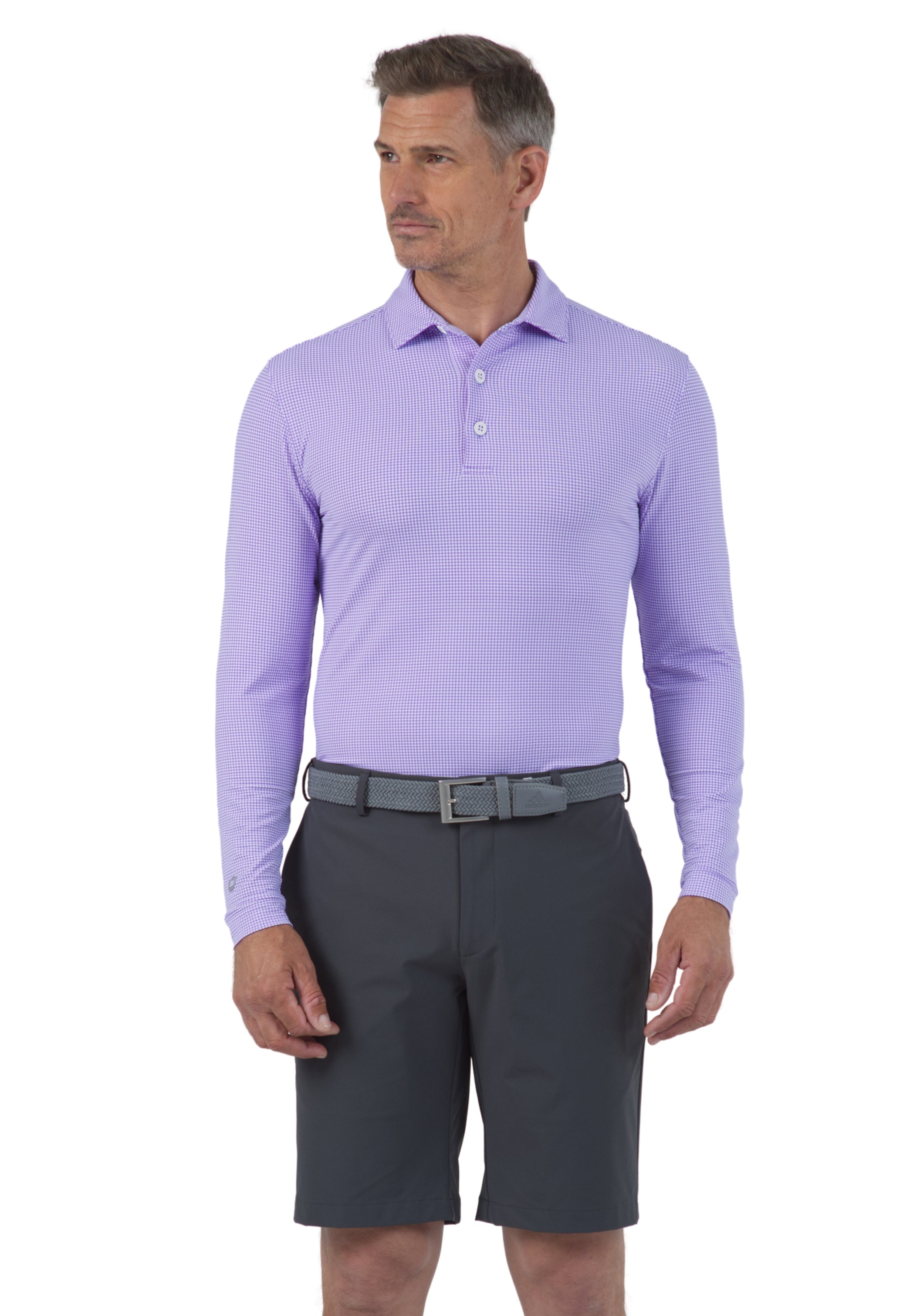 Mini Check Print Long Sleeve Polo (Modern Fit)