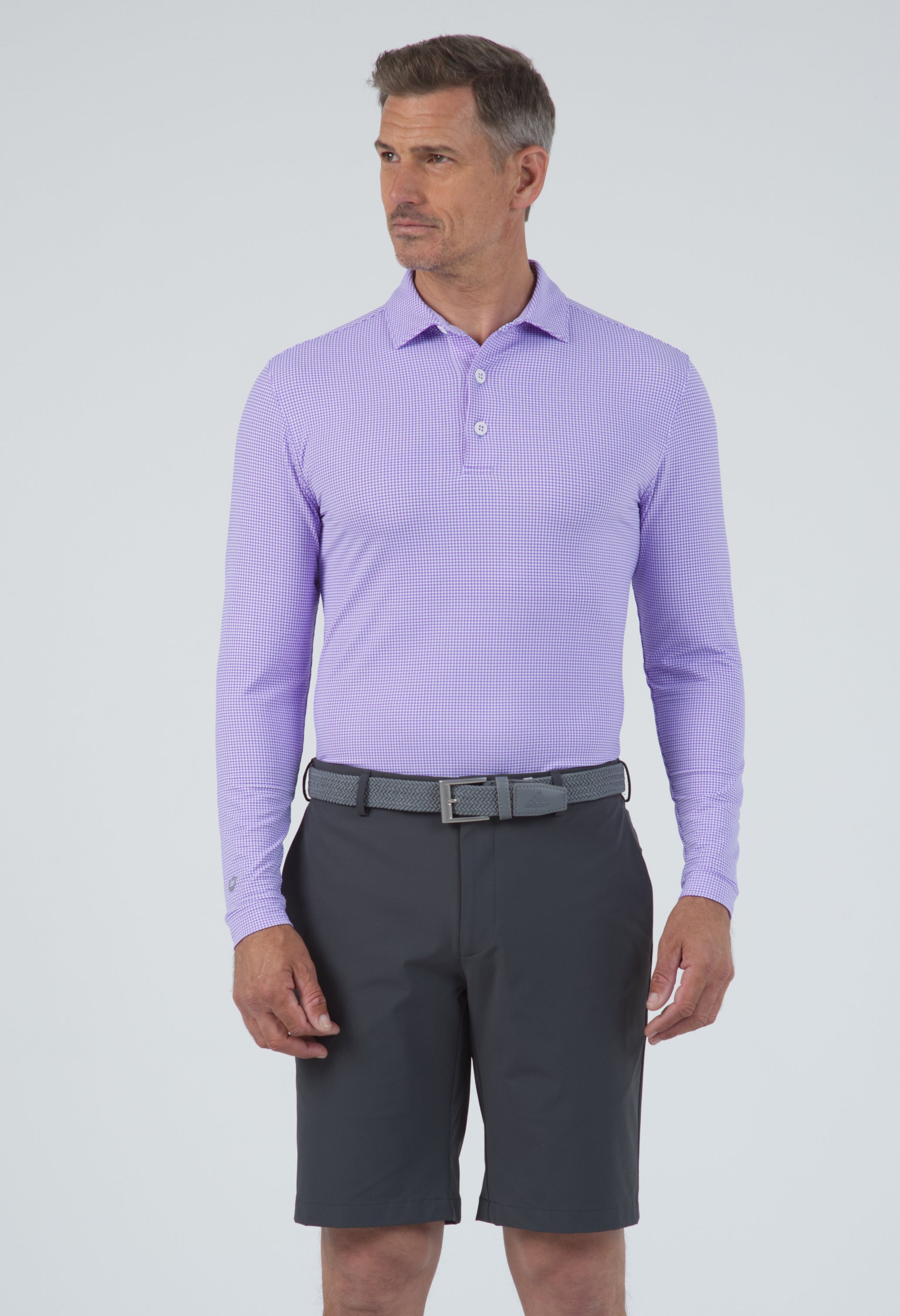 Mini Check Print Long Sleeve Polo (Modern Fit)