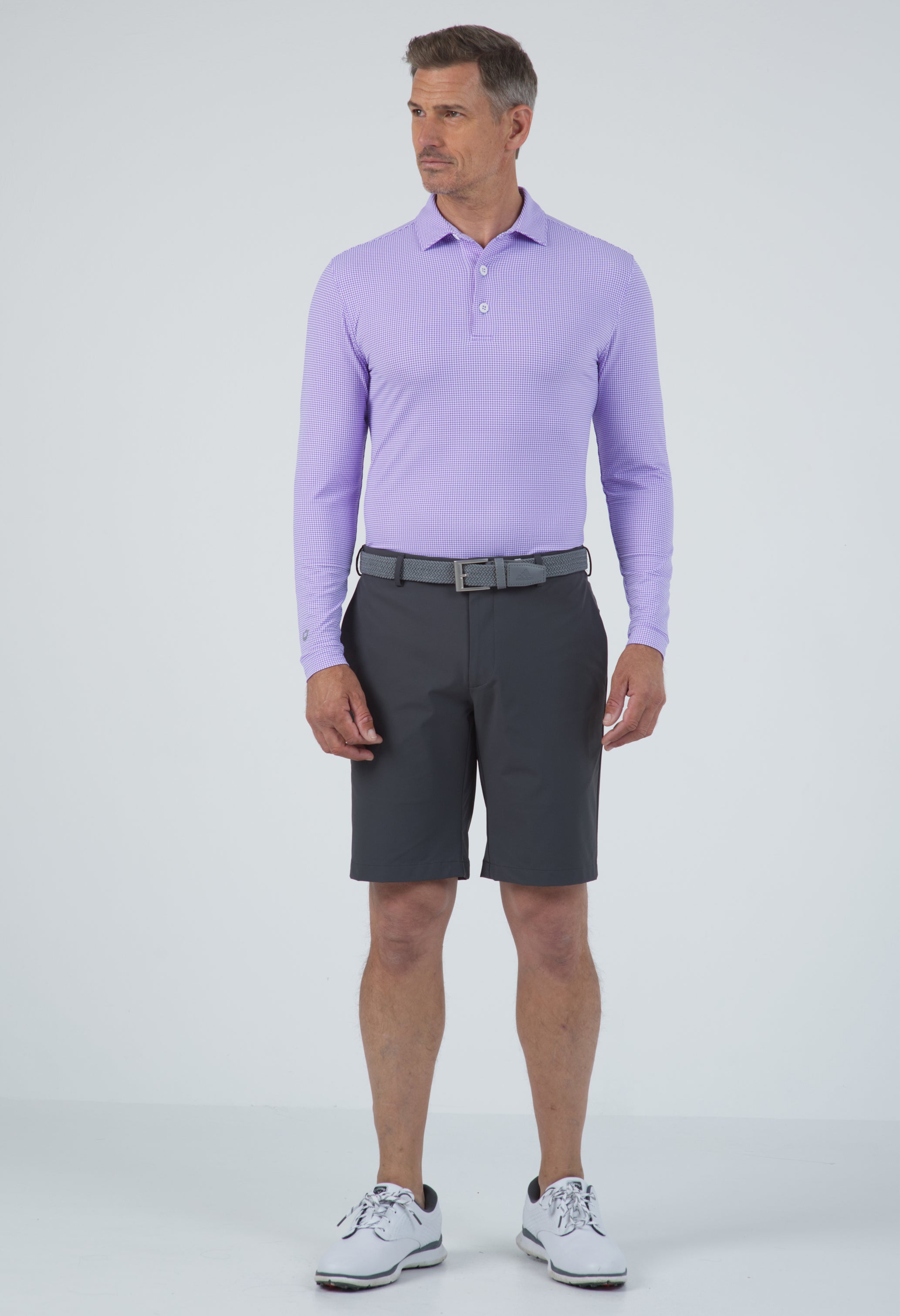 Mini Check Print Long Sleeve Polo (Modern Fit)