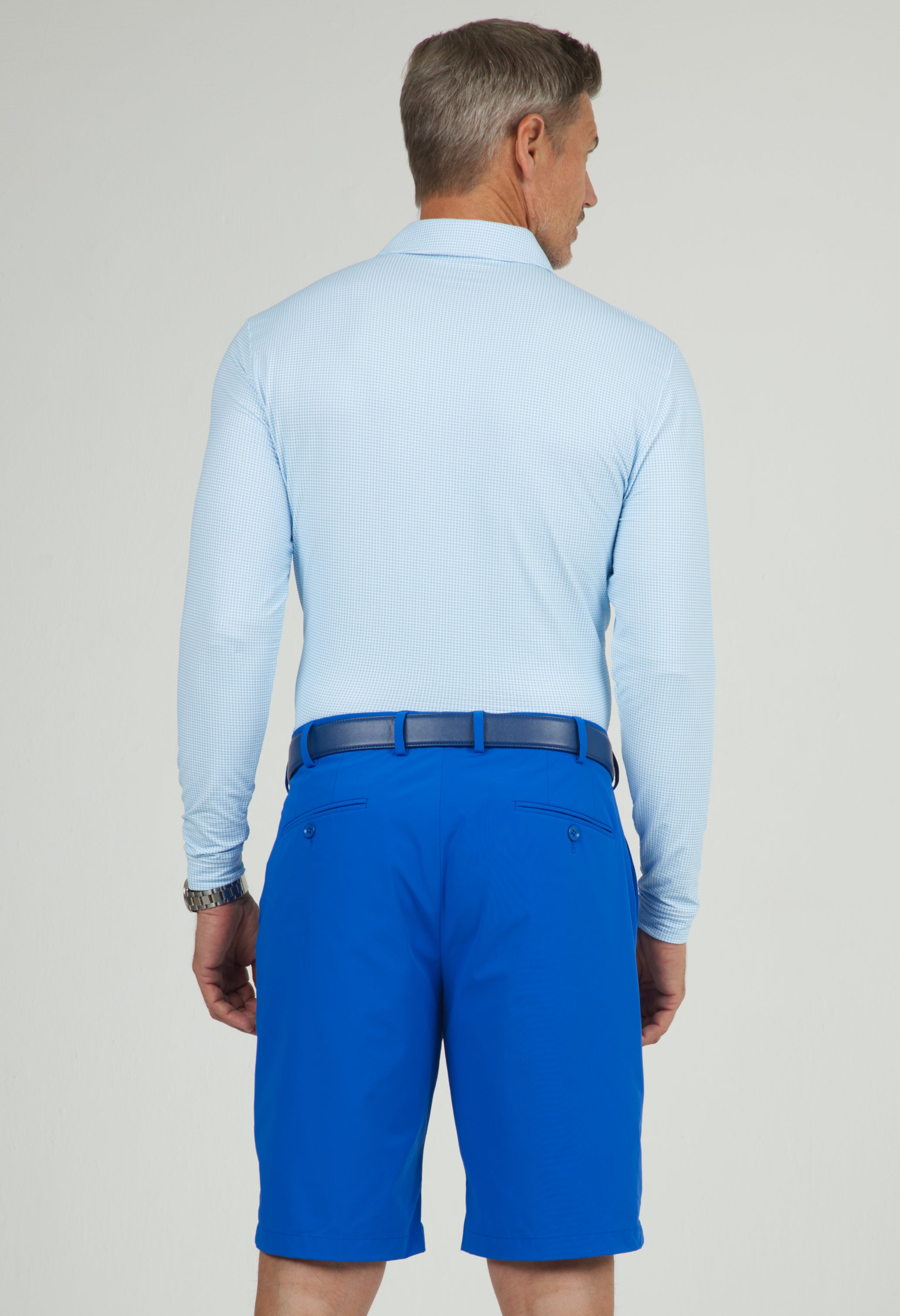 IBKÜL - Mini Check Print Long Sleeve Polo – 95754 (Modern Fit) - Color: Navy/White