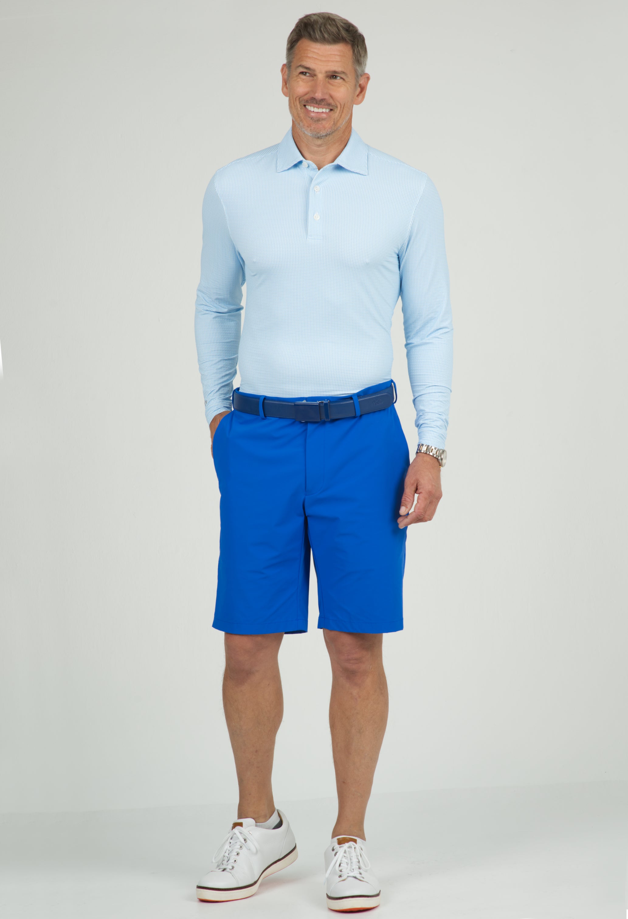 IBKÜL - Mini Check Print Long Sleeve Polo – 95754 (Modern Fit) - Color: Navy/White