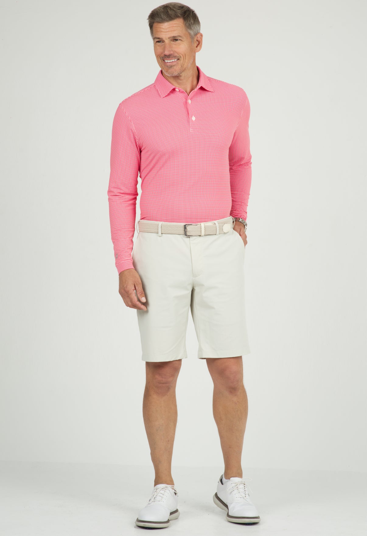 IBKÜL - Mini Check Print Long Sleeve Polo – 95754 (Modern Fit) - Color: Navy/White