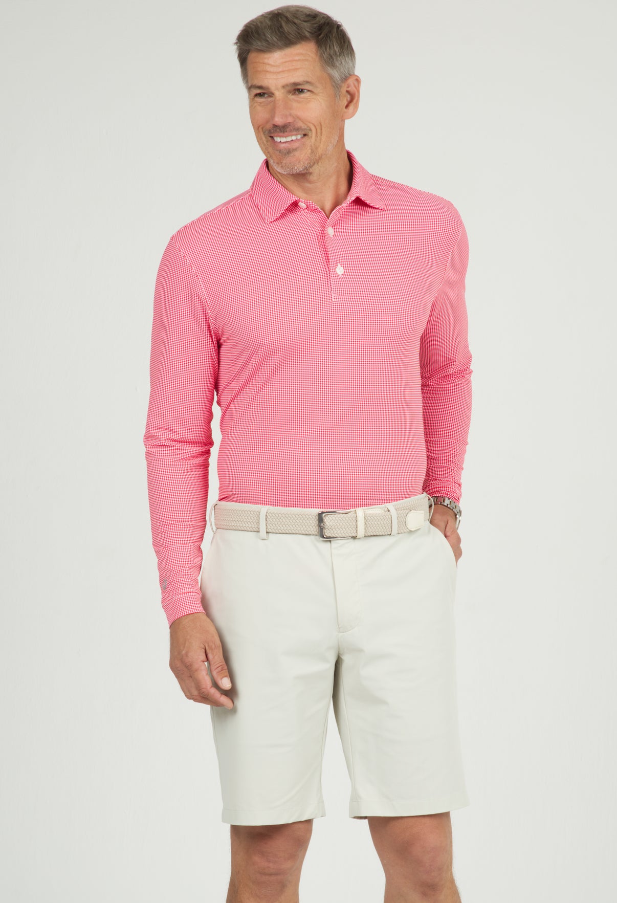 IBKÜL - Mini Check Print Long Sleeve Polo – 95754 (Modern Fit) - Color: Navy/White