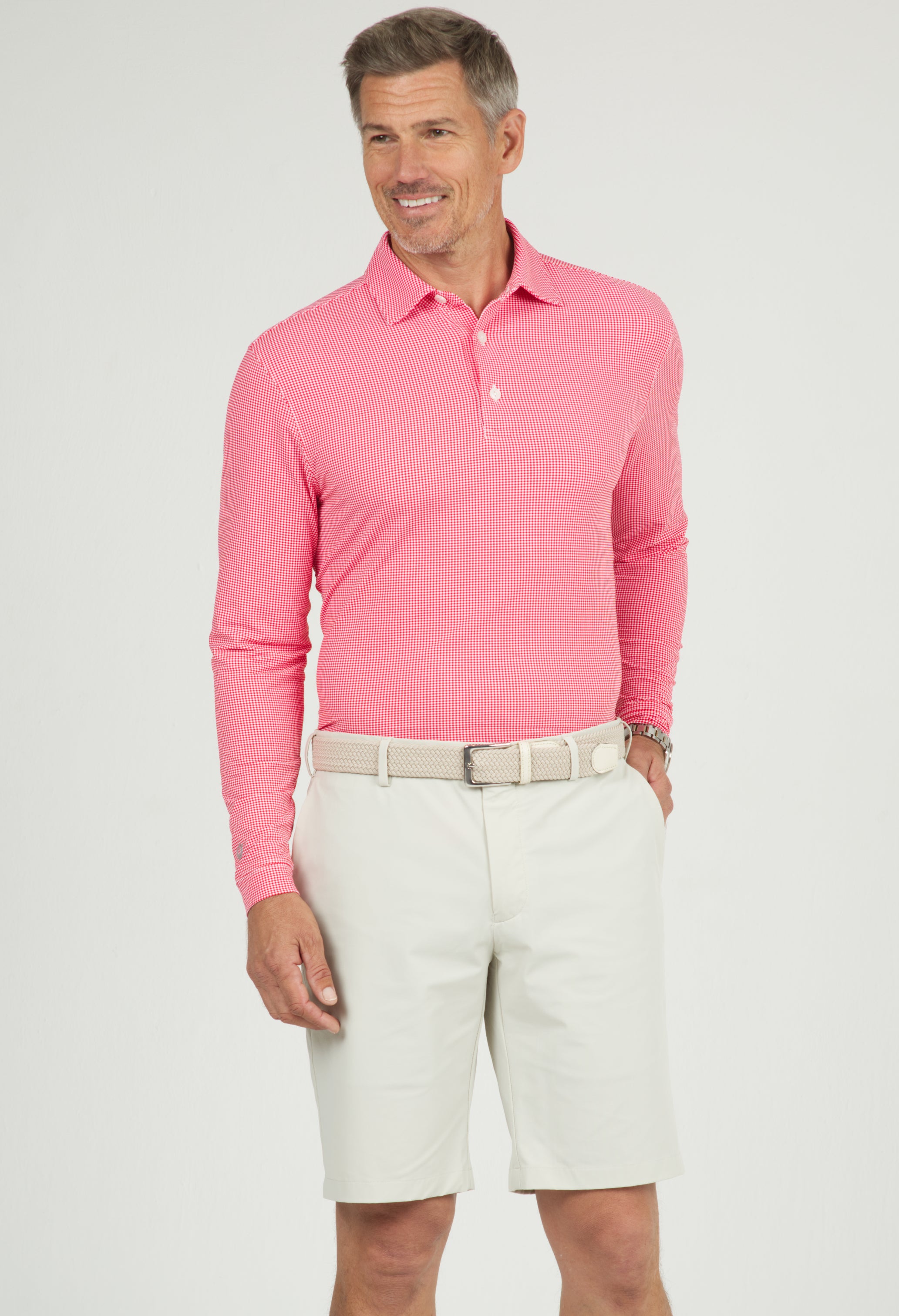 IBKÜL - Mini Check Print Long Sleeve Polo – 95754 (Modern Fit) - Color: Navy/White