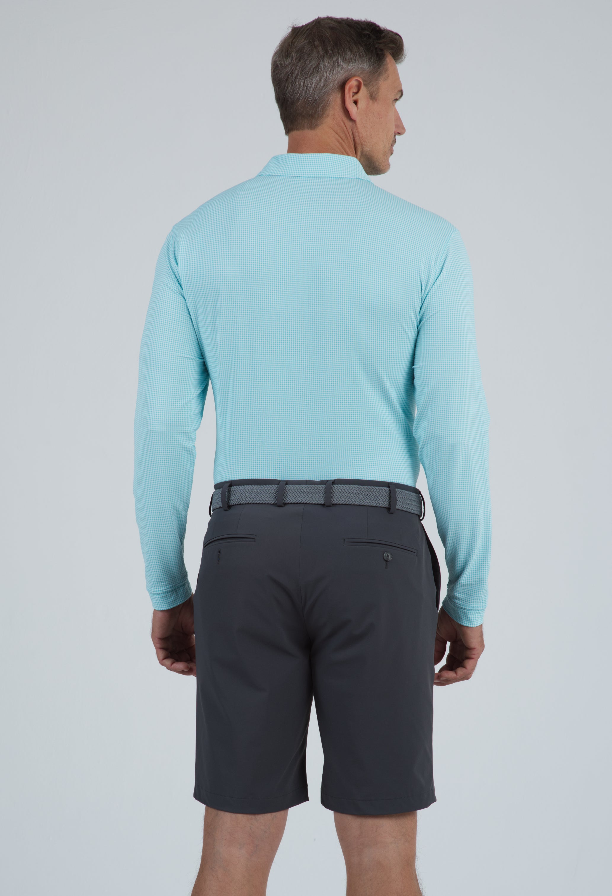 IBKÜL - Mini Check Print Long Sleeve Polo – 95754 (Modern Fit) - Color: Navy/White