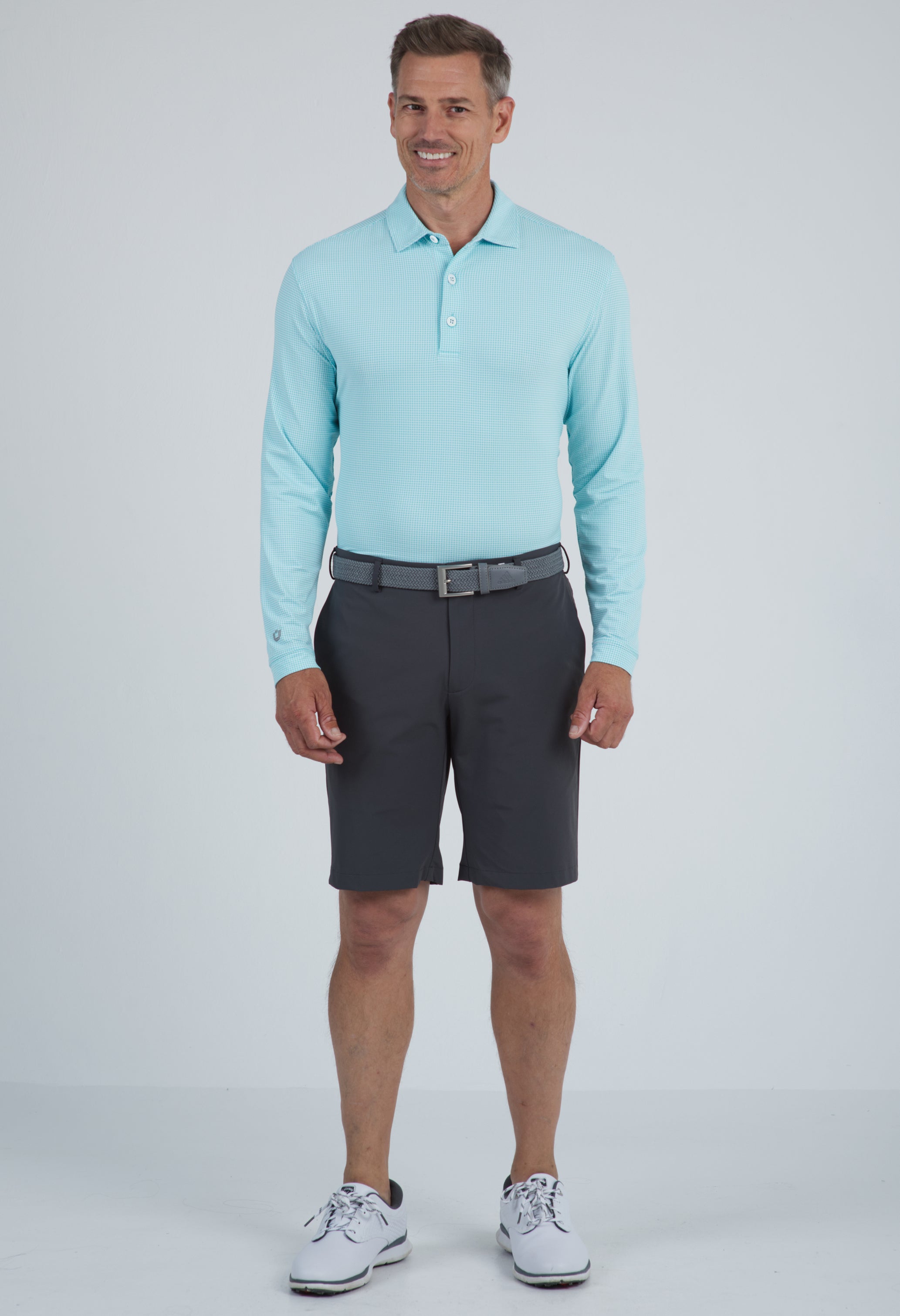 Mini Check Print Long Sleeve Polo (Modern Fit)