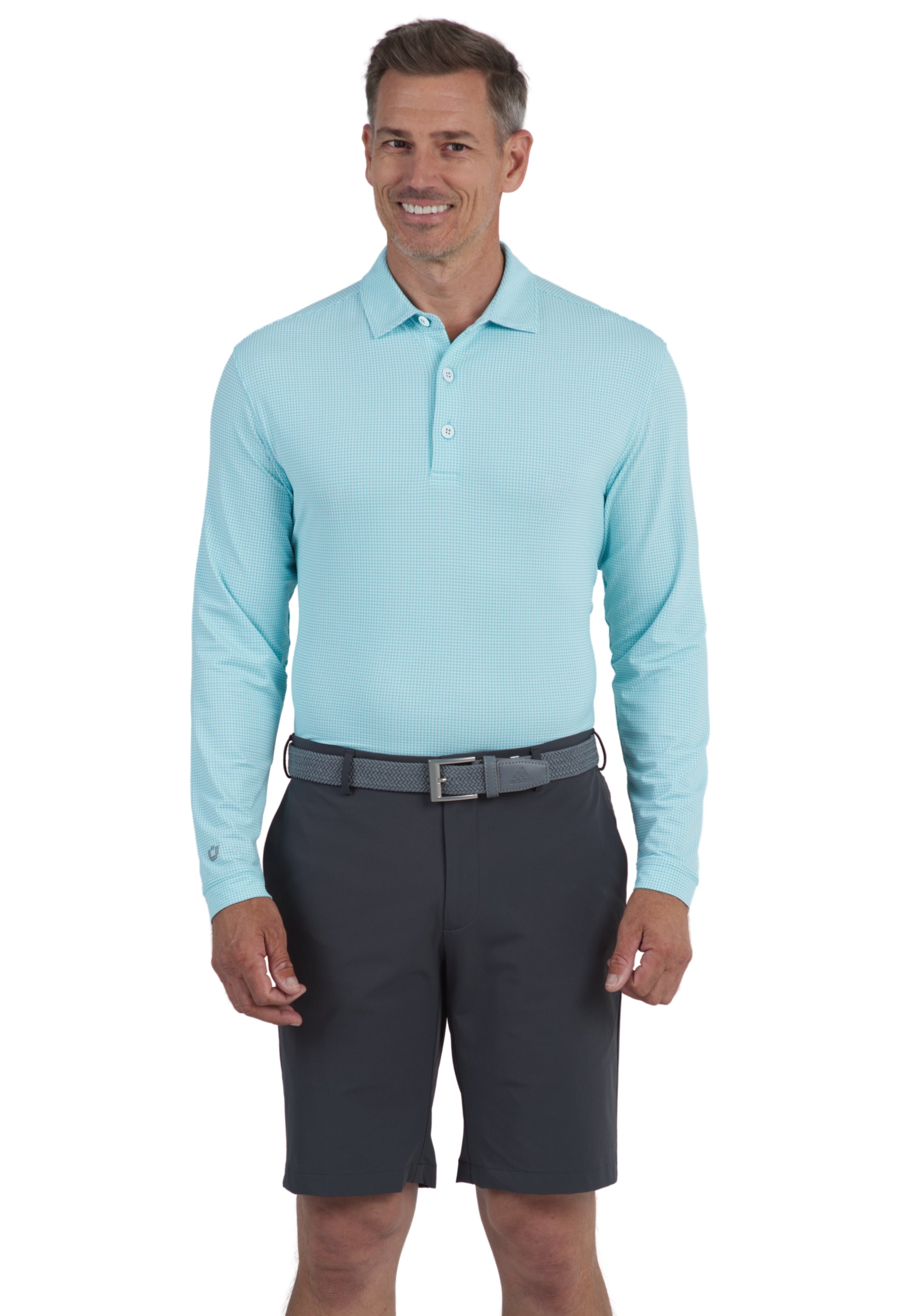Mini Check Print Long Sleeve Polo (Modern Fit)
