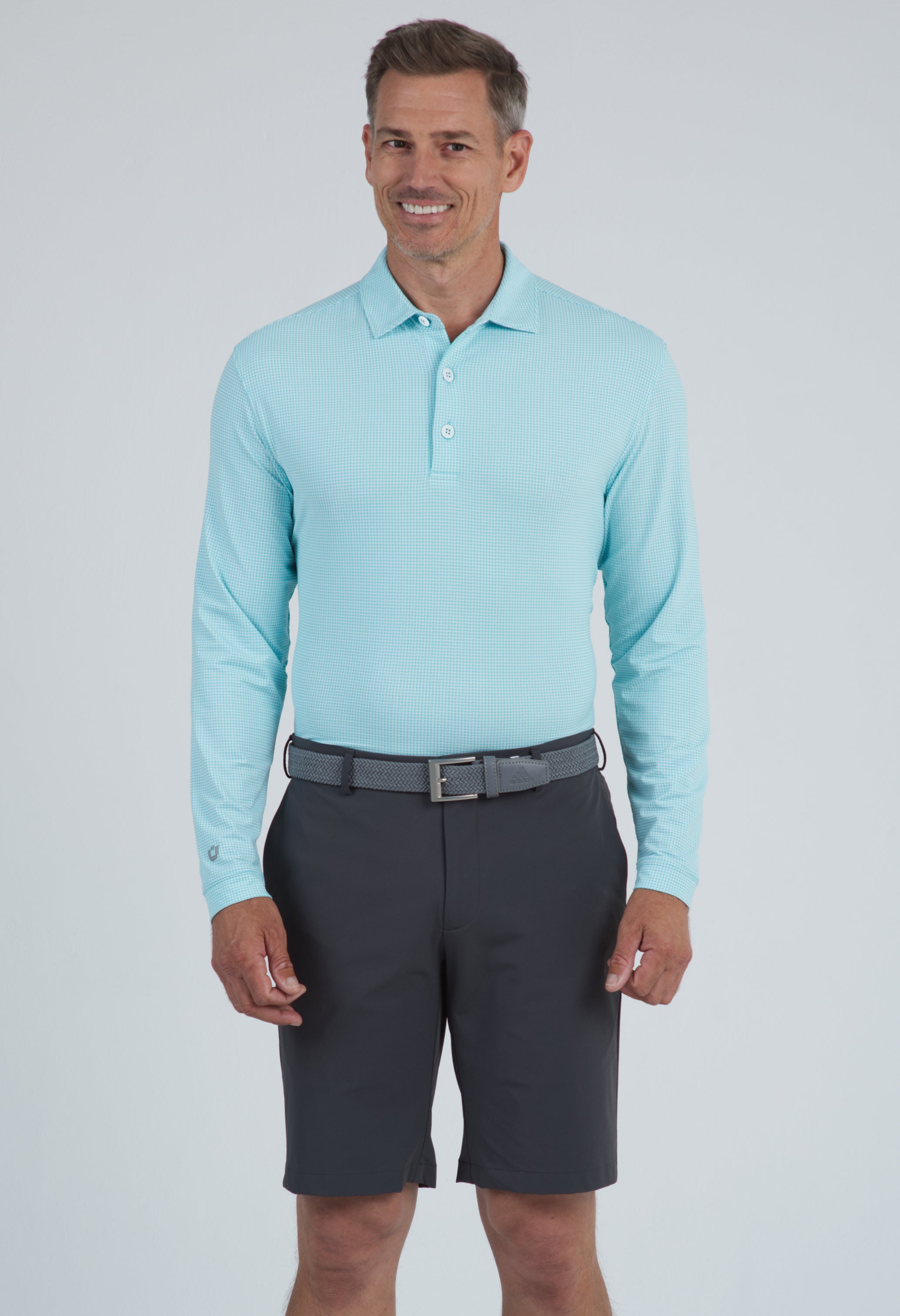 Mini Check Print Long Sleeve Polo (Modern Fit)