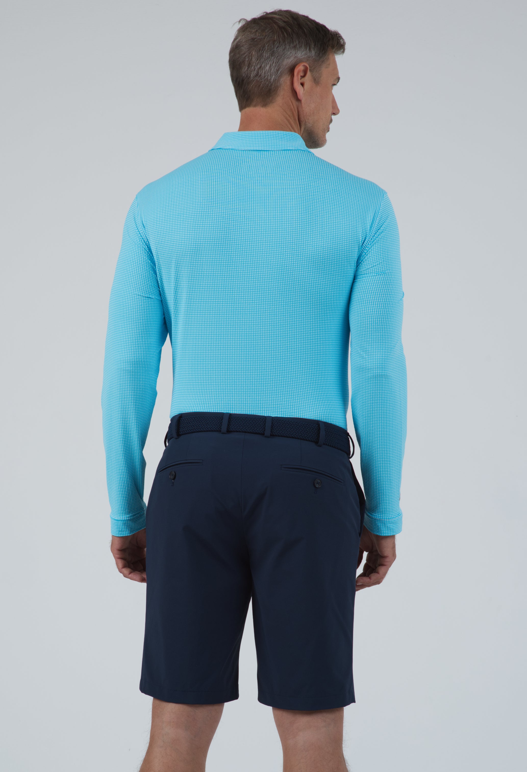 IBKÜL - Mini Check Print Long Sleeve Polo – 95754 (Modern Fit) - Color: Navy/White