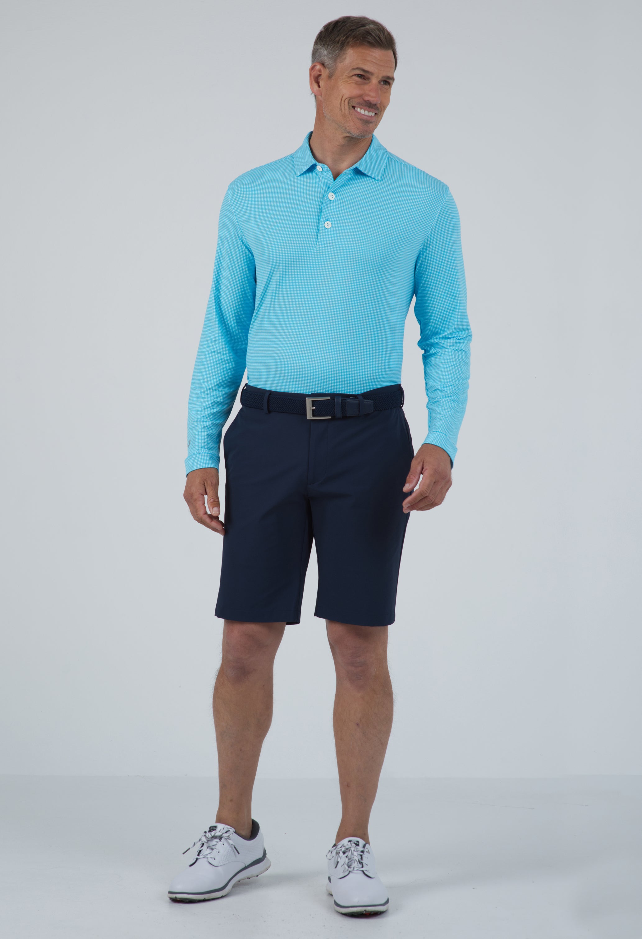 Mini Check Print Long Sleeve Polo (Modern Fit)
