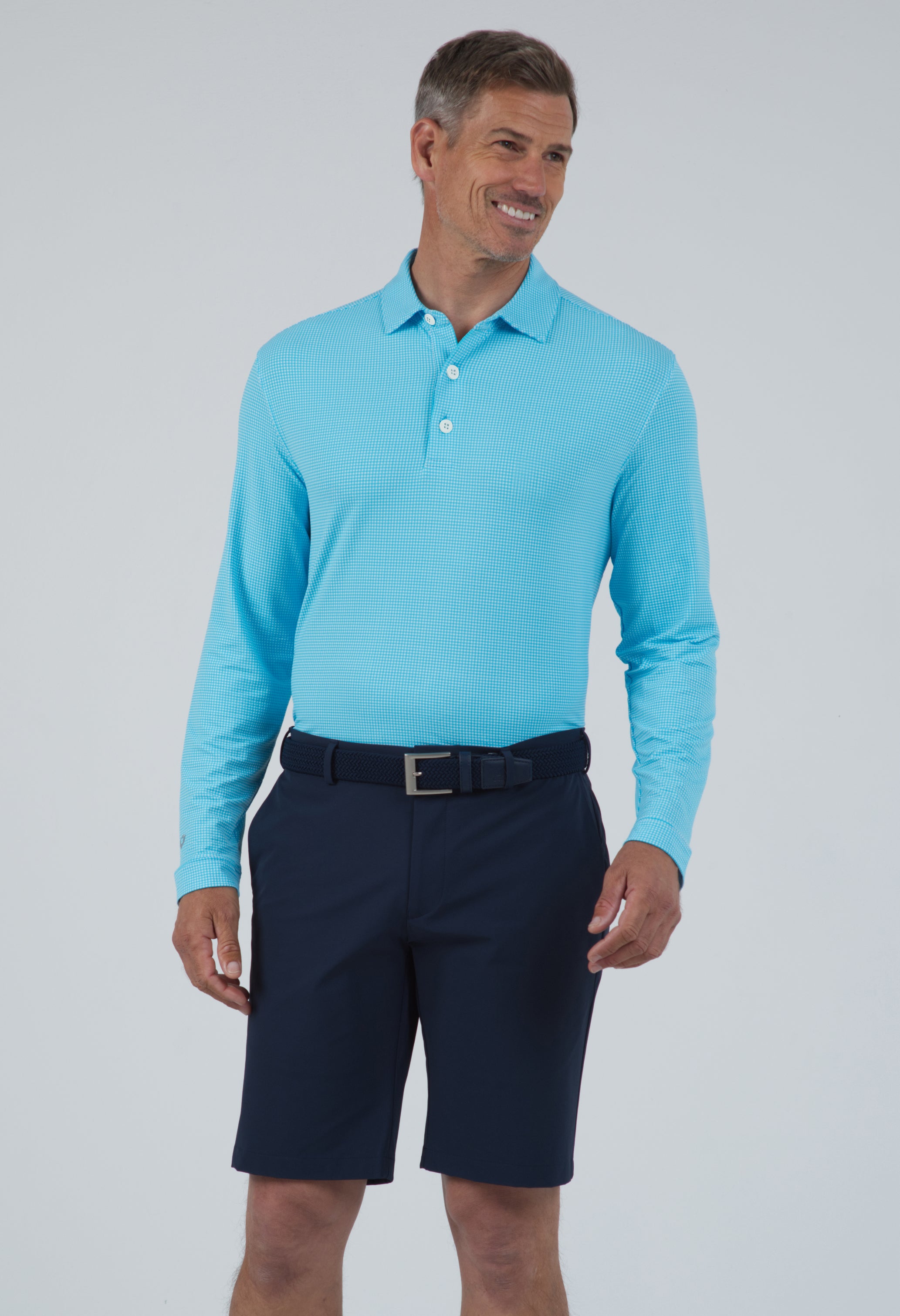 Mini Check Print Long Sleeve Polo (Modern Fit)