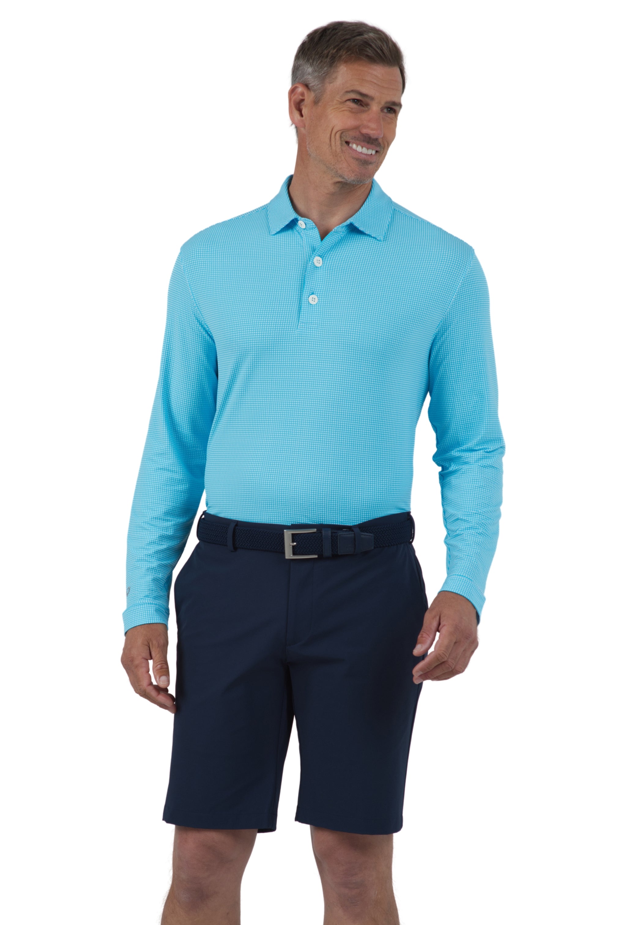 Mini Check Print Long Sleeve Polo (Modern Fit)