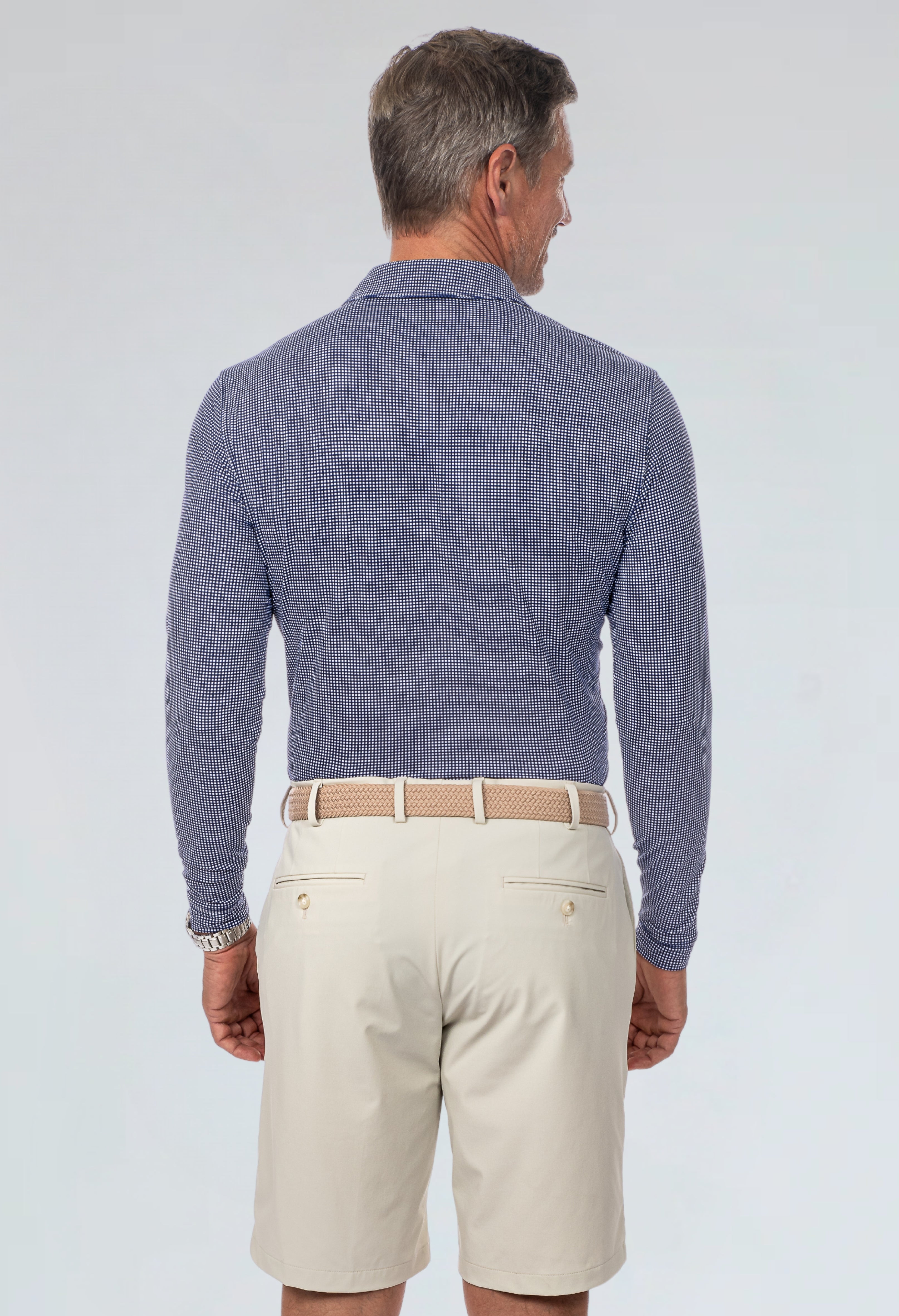 Mini Check Print Long Sleeve Polo (Modern Fit)