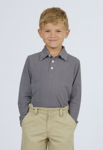 Youth Mini Check Print Long Sleeve Polo
