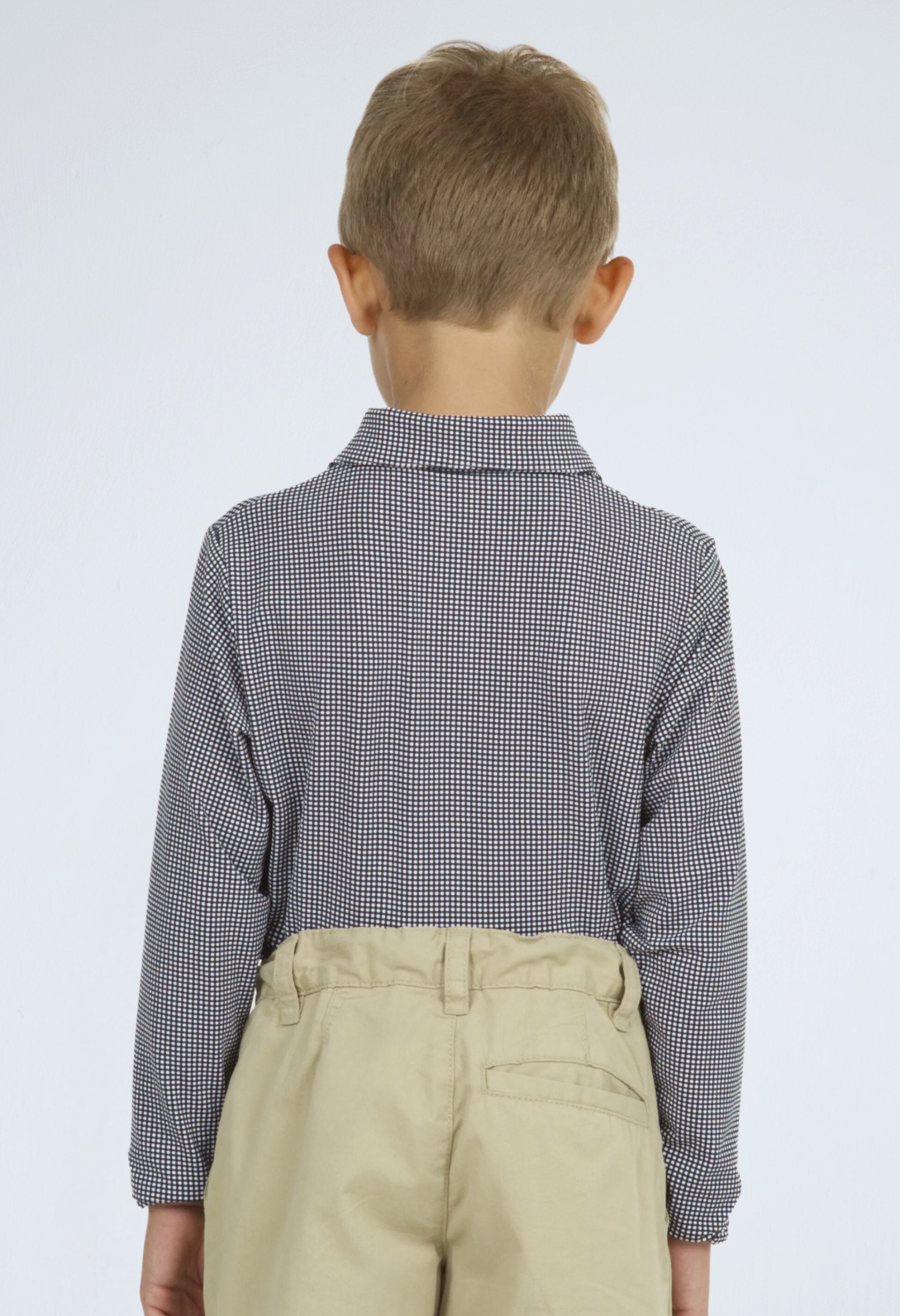 Youth Mini Check Print Long Sleeve Polo