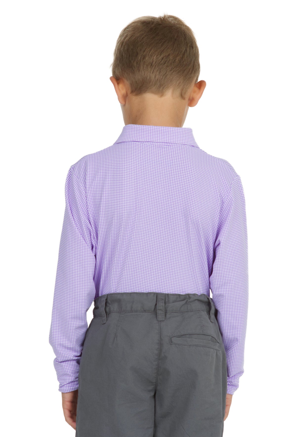 IBKÜL - Youth Mini Check Print Long Sleeve Polo - 95754B - Color: Lt. Violet/White