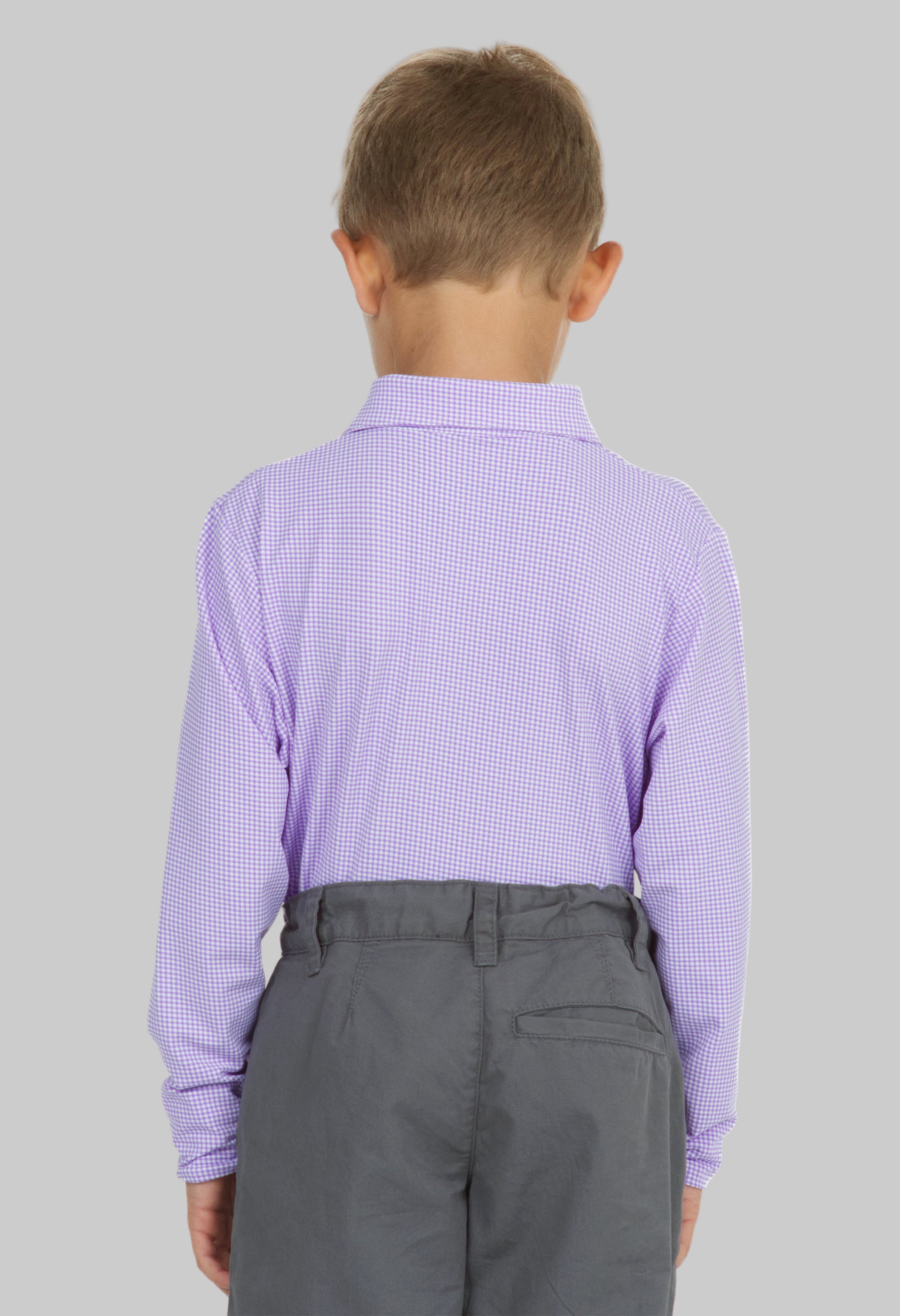 Youth Mini Check Print Long Sleeve Polo