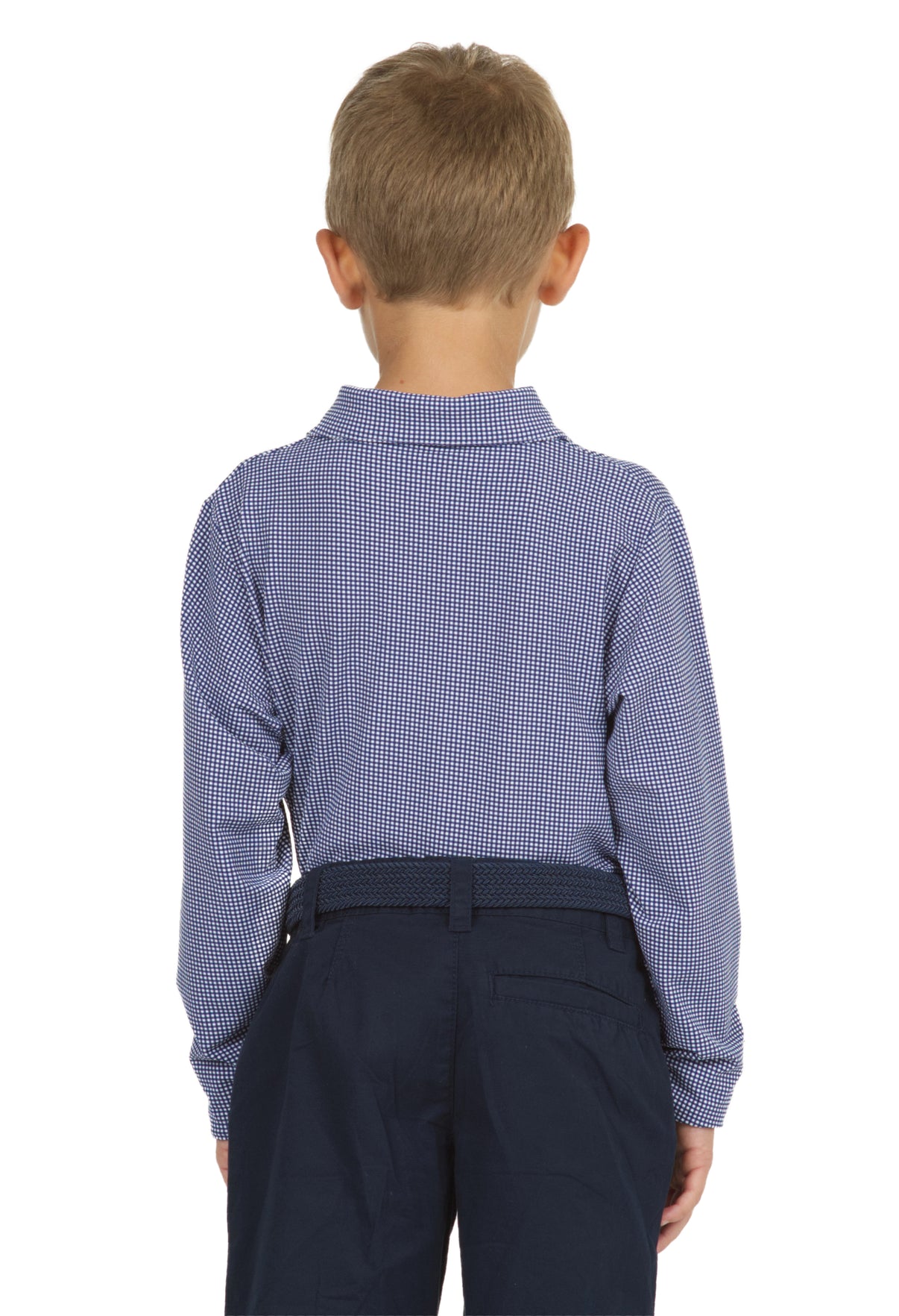 IBKÜL - Youth Mini Check Print Long Sleeve Polo - 95754B - Color: Navy/White