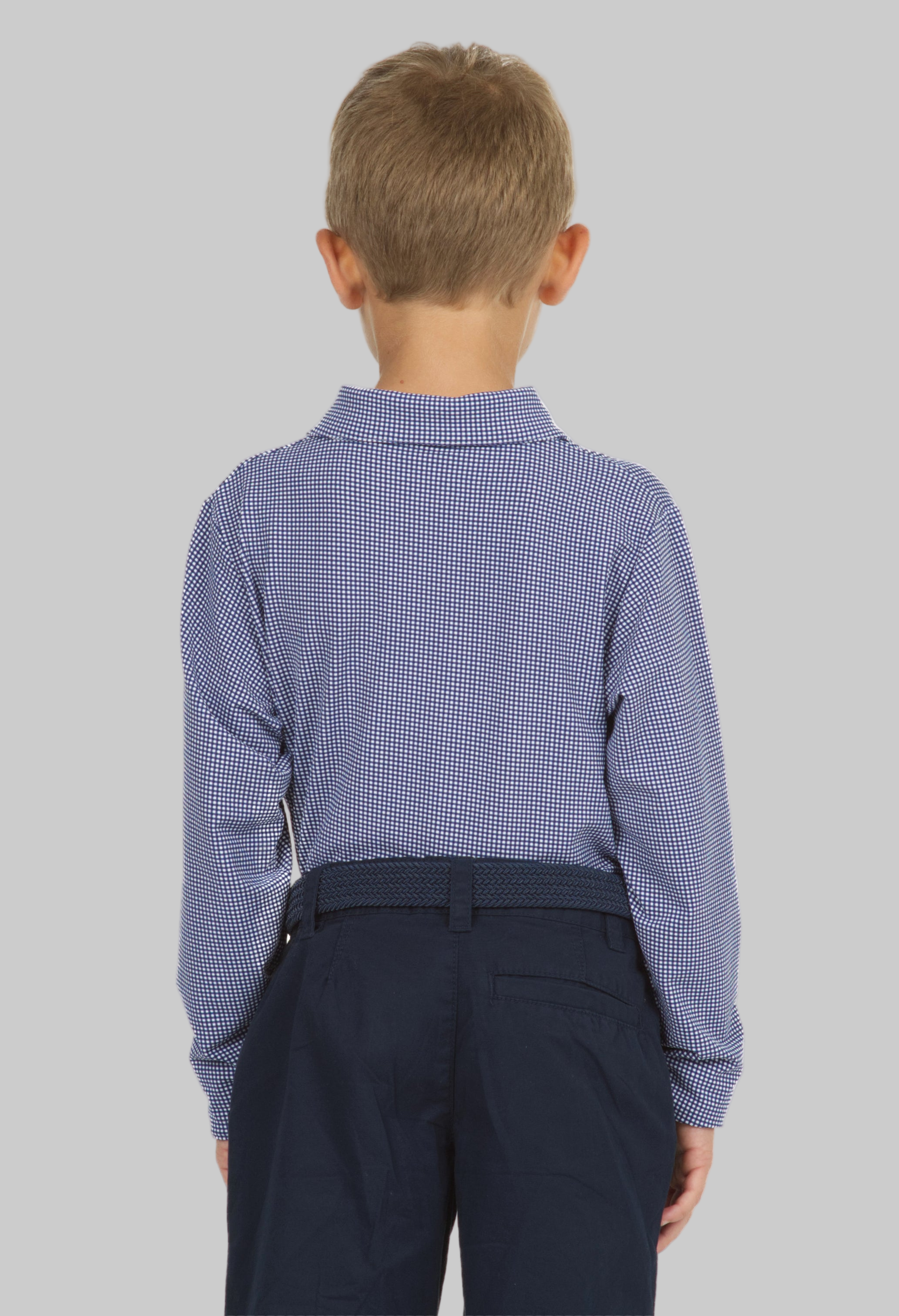Youth Mini Check Print Long Sleeve Polo