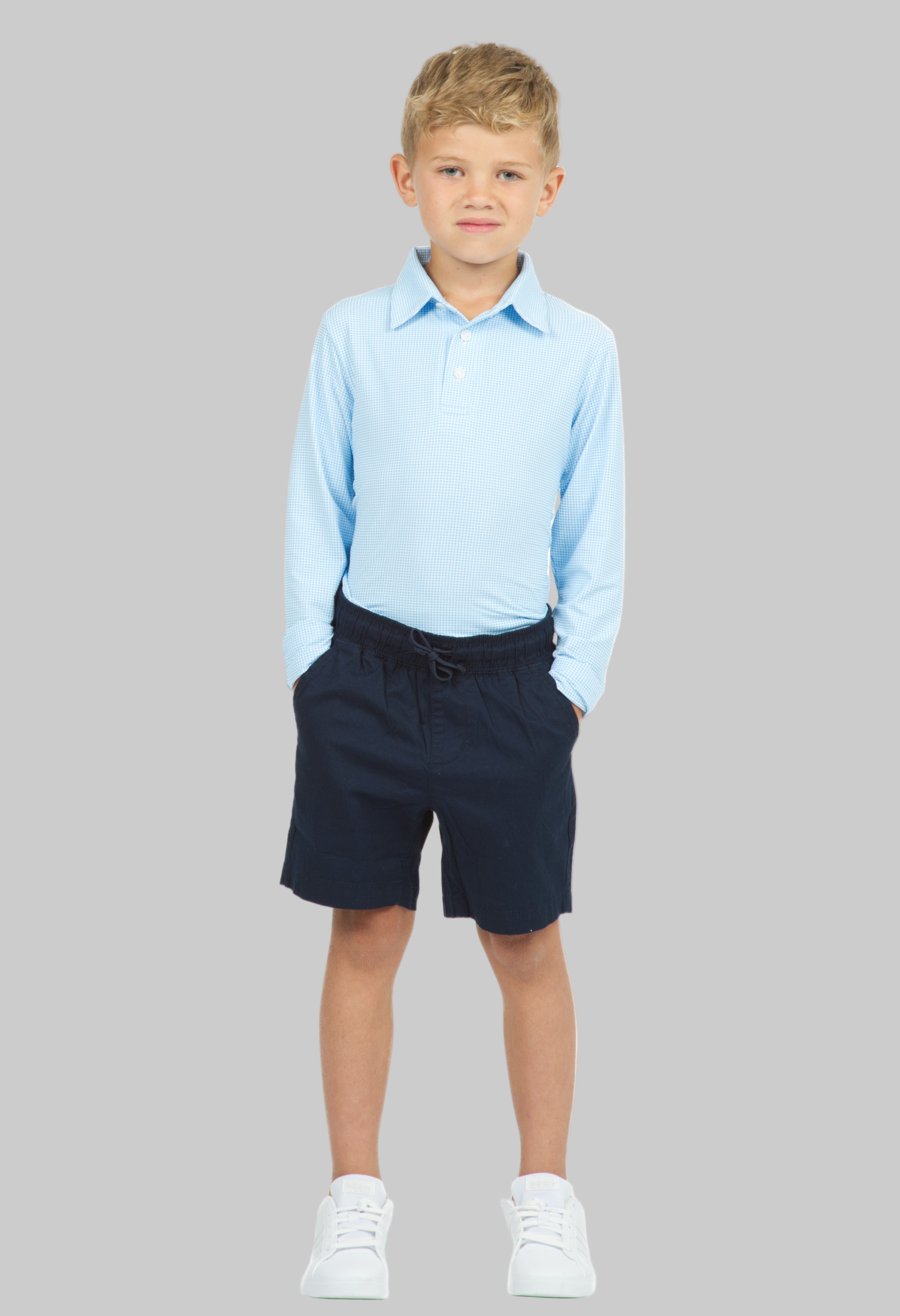 Youth Mini Check Print Long Sleeve Polo