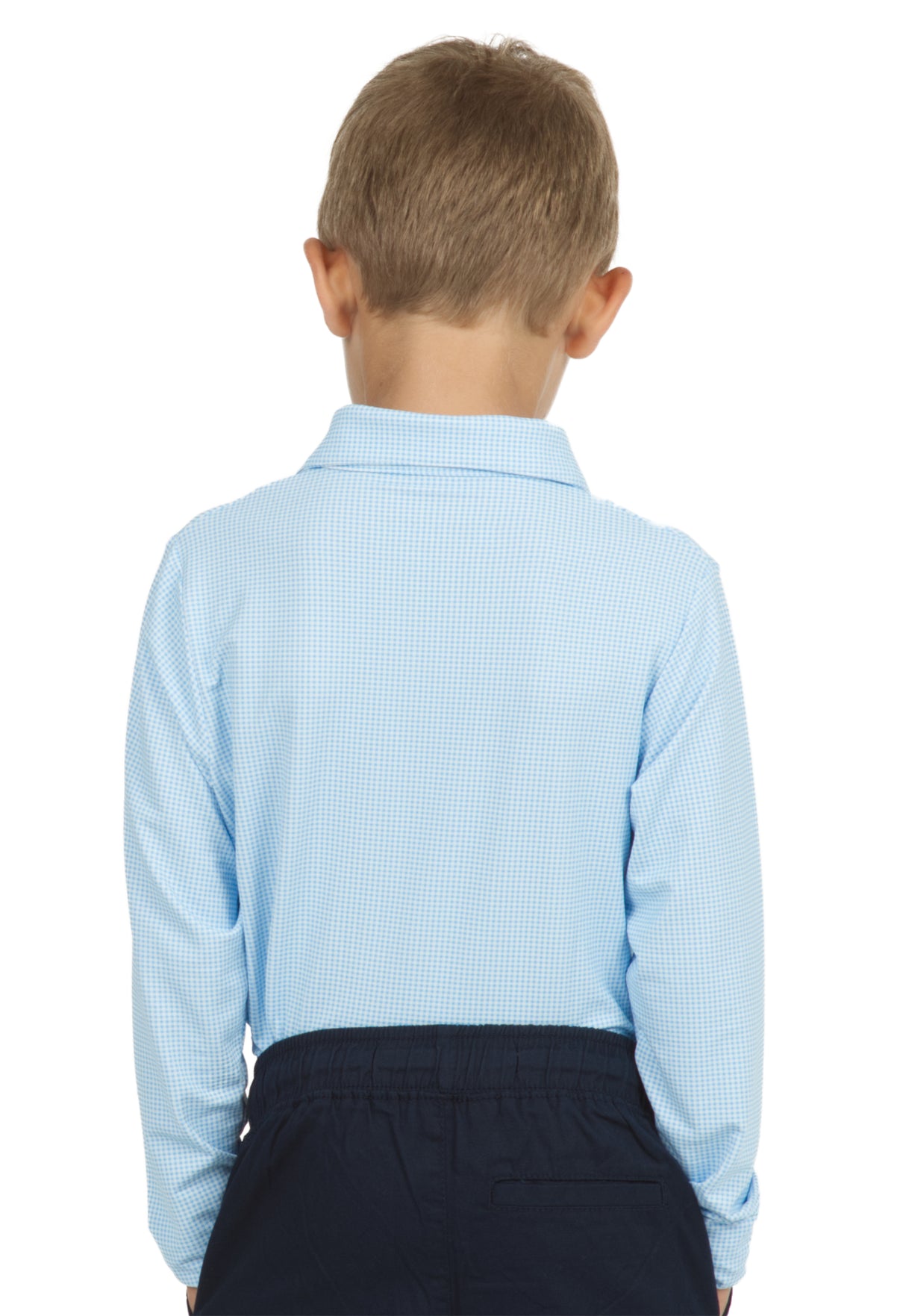 IBKÜL - Youth Mini Check Print Long Sleeve Polo - 95754B - Color: Peri/White