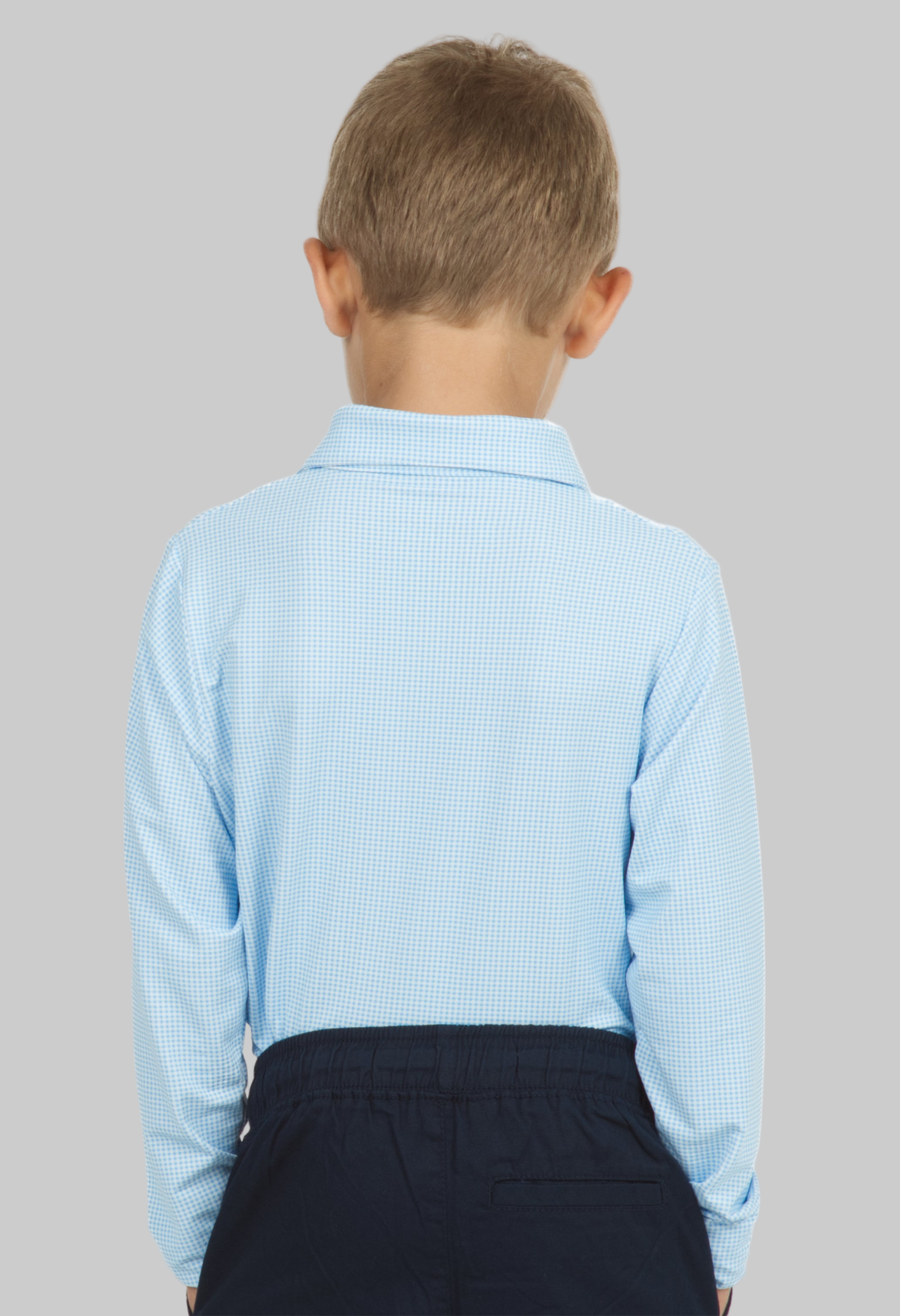 Youth Mini Check Print Long Sleeve Polo