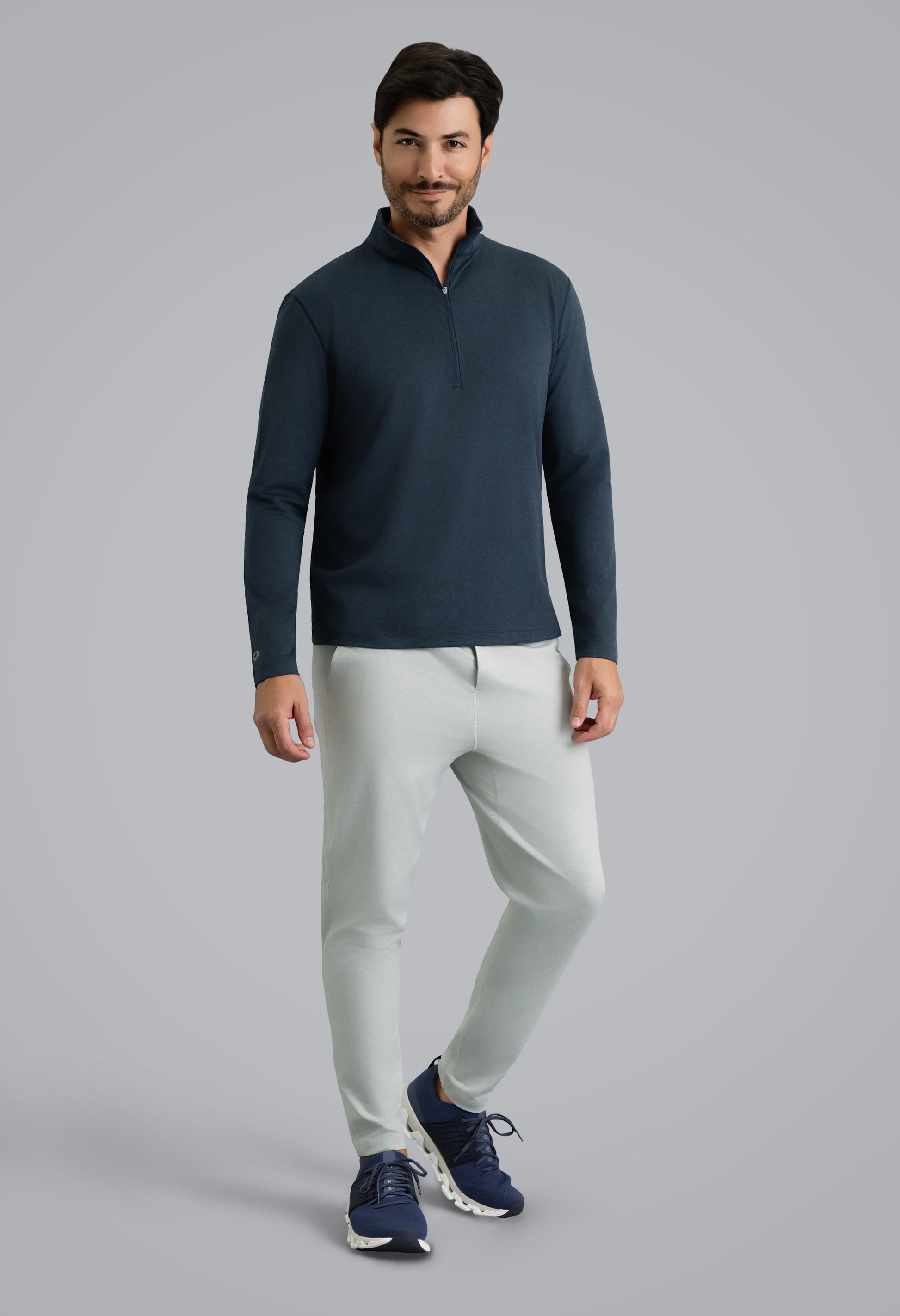 IBKÜL - Men's IBKomfortable Zip Mock Pullover - Color: Navy Heather