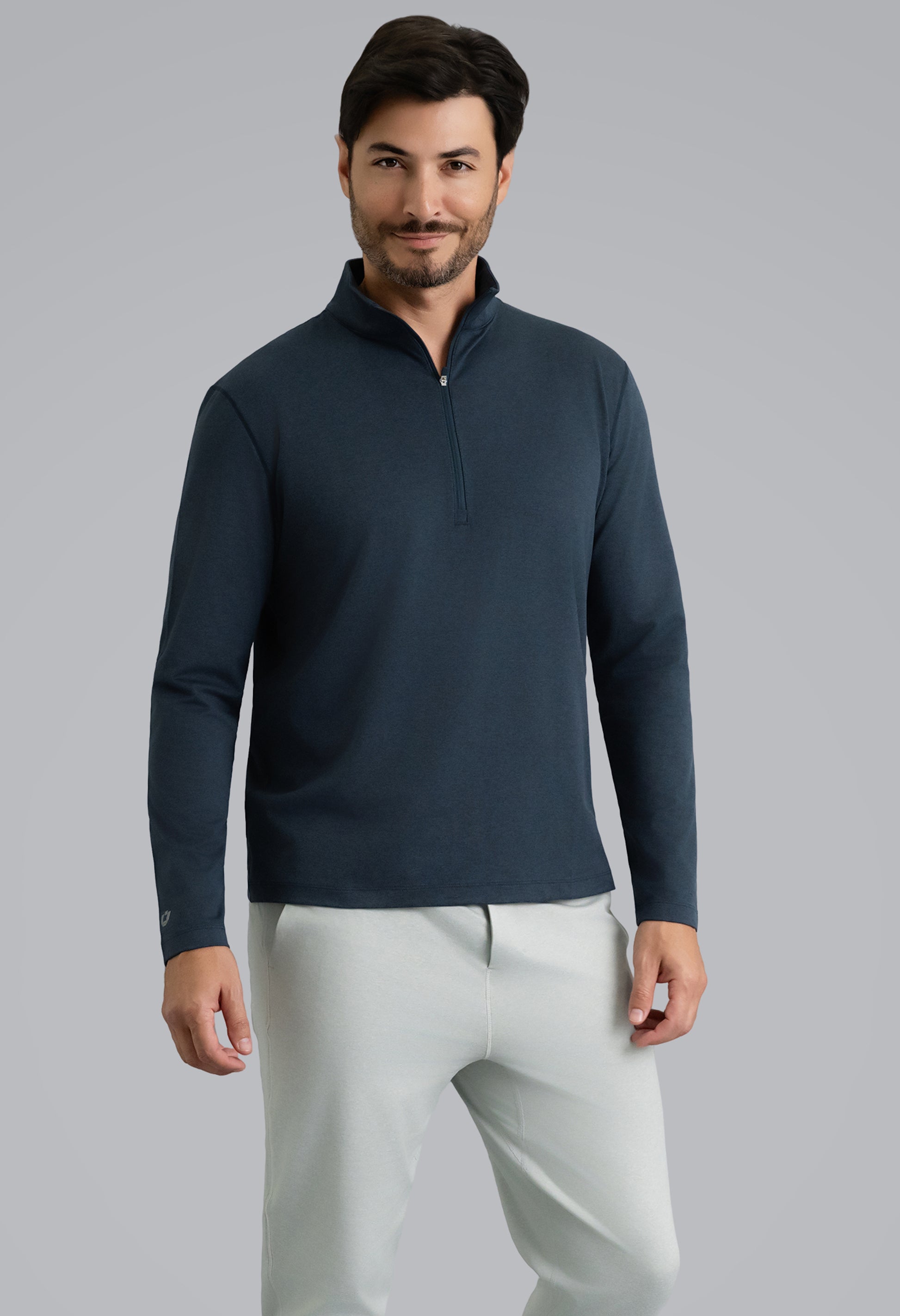 IBKÜL - Men's IBKomfortable Zip Mock Pullover - Color: Navy Heather