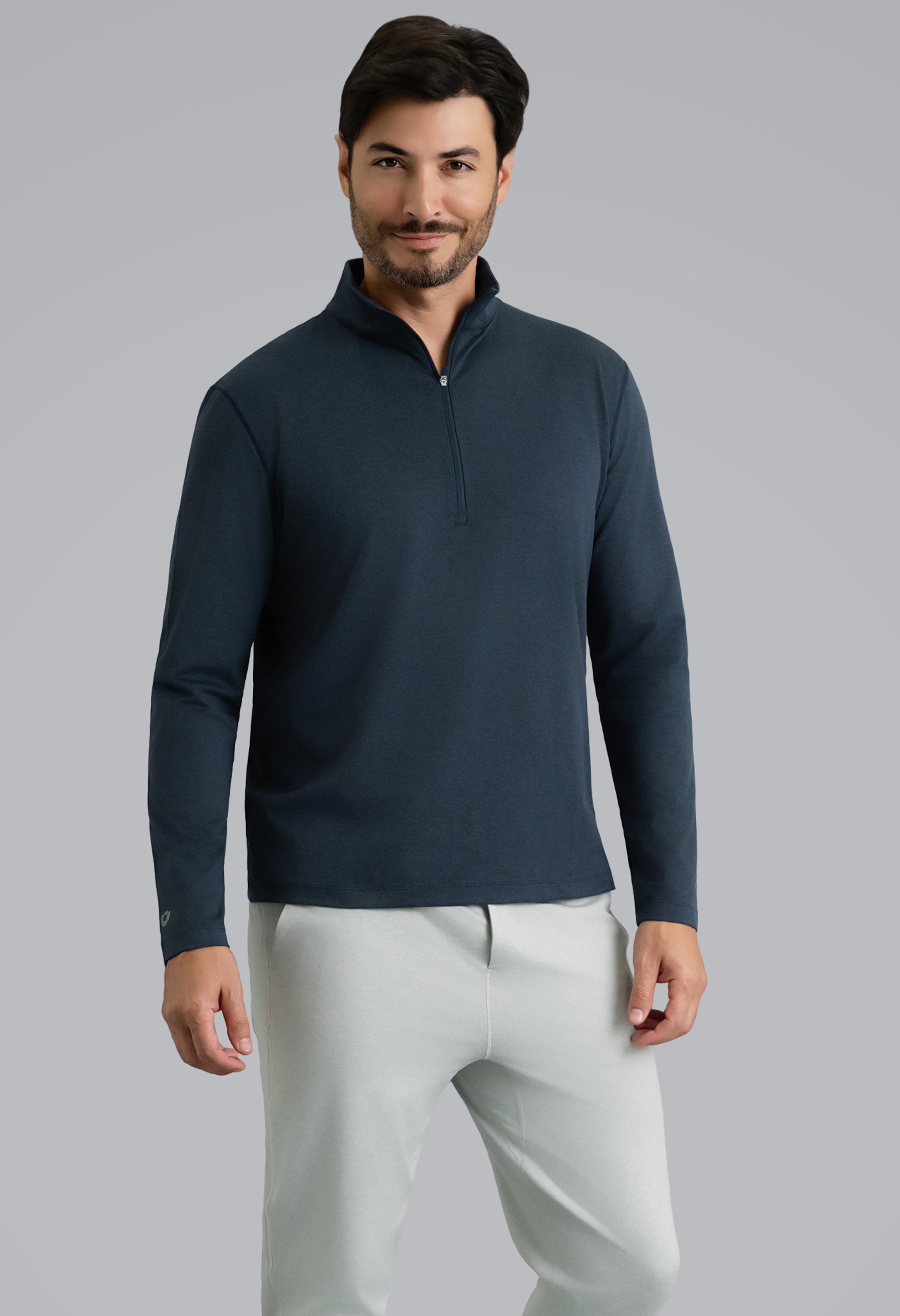 IBKÜL - Men's IBKomfortable Zip Mock Pullover - Color: Navy Heather