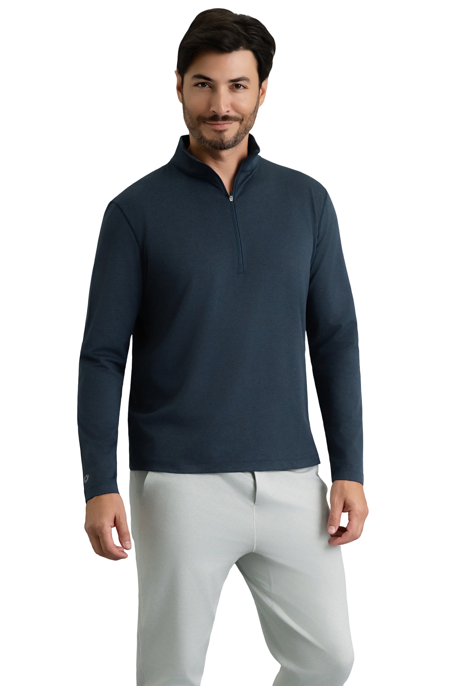 IBKÜL - Men's IBKomfortable Zip Mock Pullover - Color: Navy Heather