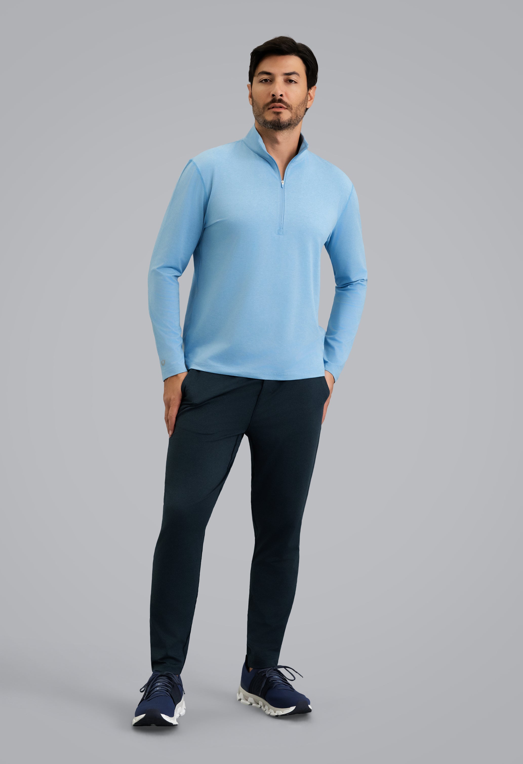 IBKÜL - Men's IBKomfortable Zip Mock Pullover - Color: Chambray Heather
