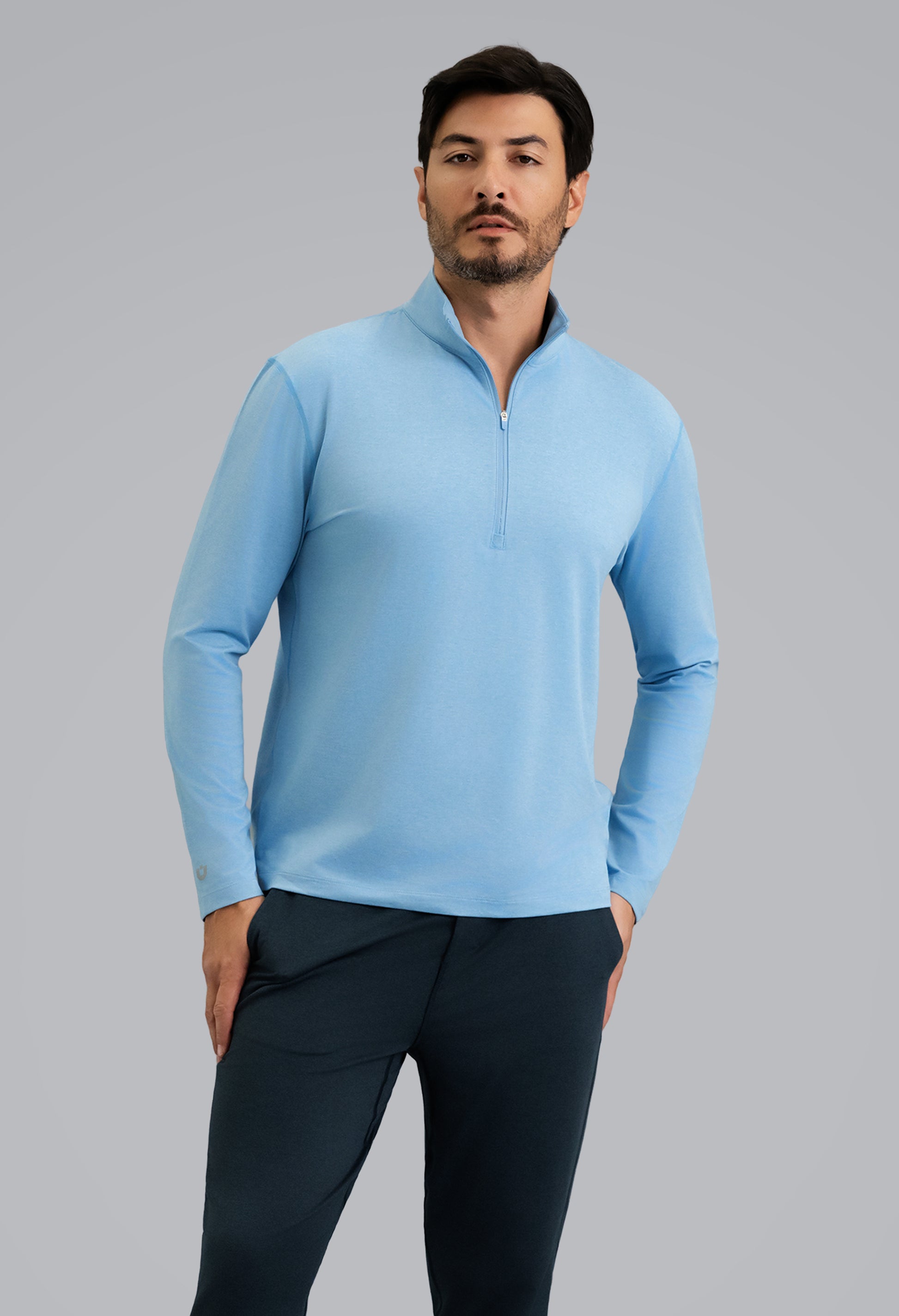 IBKÜL - Men's IBKomfortable Zip Mock Pullover - Color: Chambray Heather