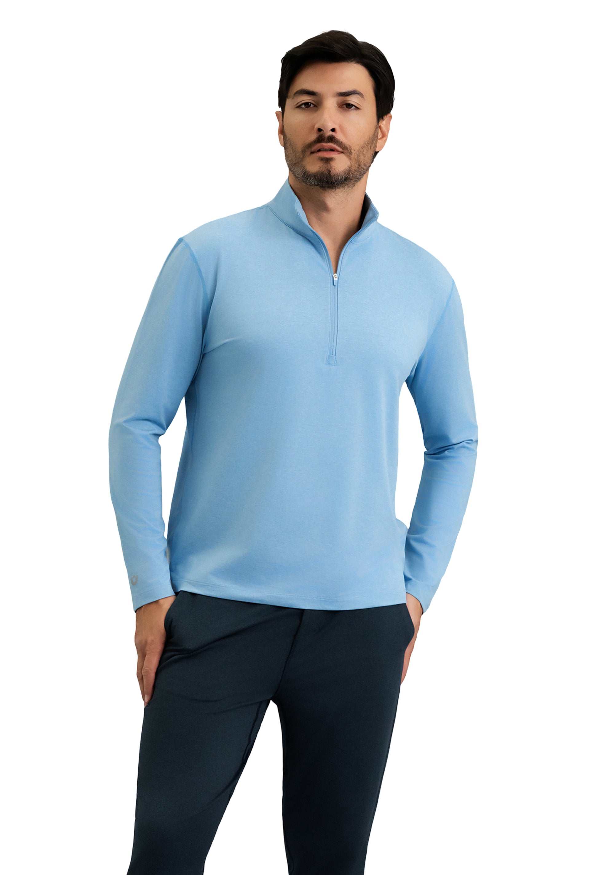 IBKÜL - Men's IBKomfortable Zip Mock Pullover - Color: Chambray Heather