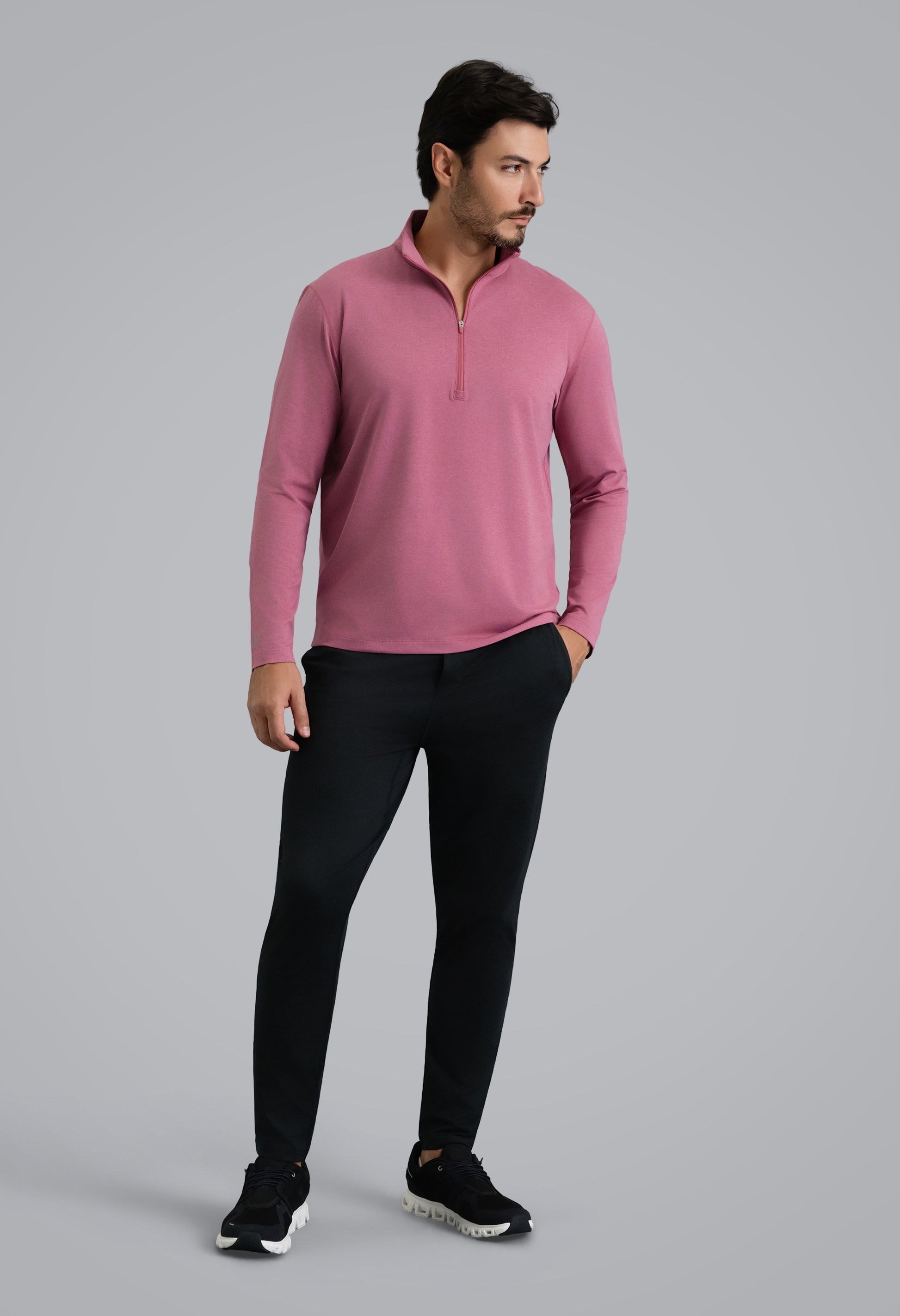 IBKÜL - Men's IBKomfortable Zip Mock Pullover - Color: Rose Heather