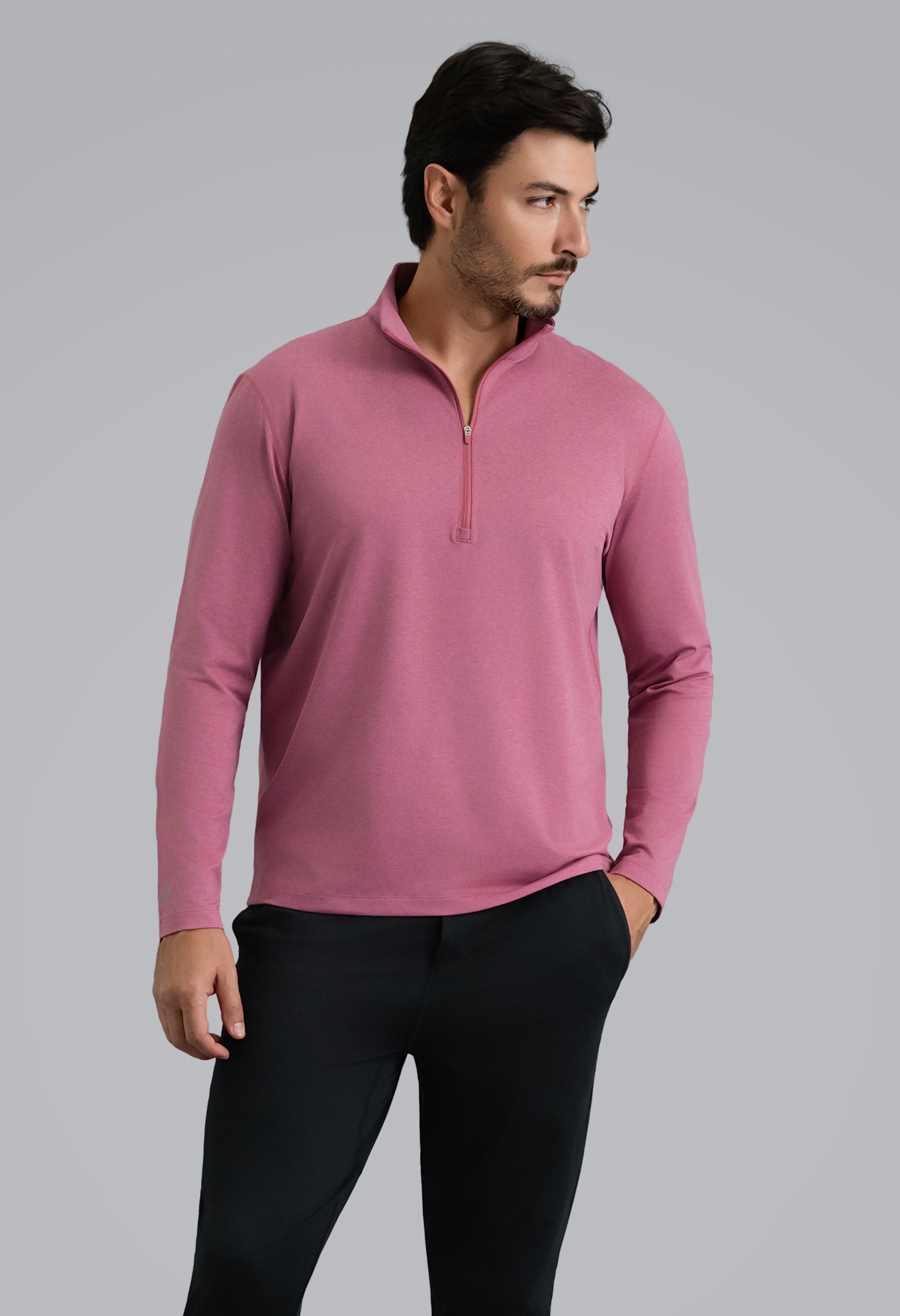 IBKÜL - Men's IBKomfortable Zip Mock Pullover - Color: Rose Heather