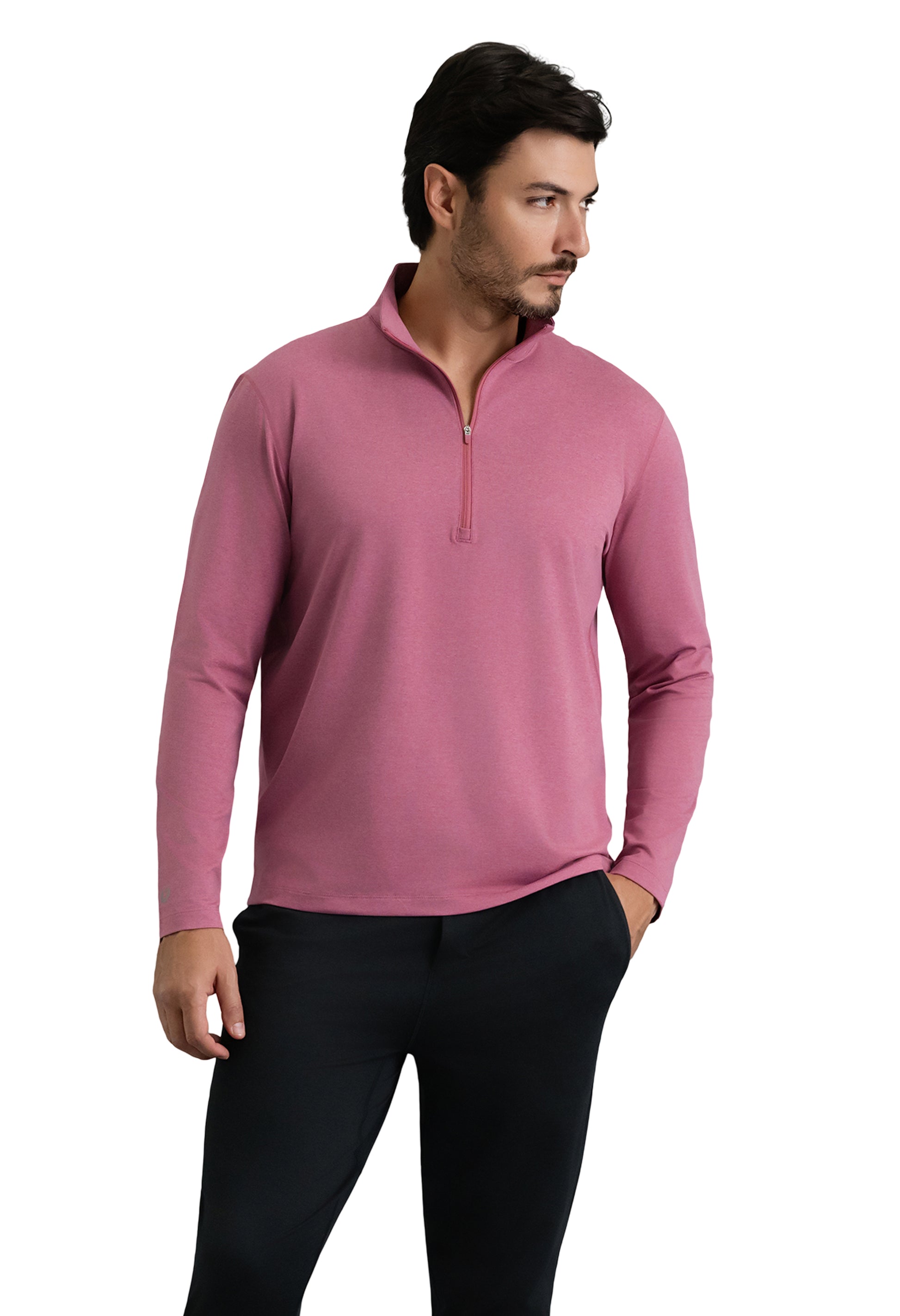 IBKÜL - Men's IBKomfortable Zip Mock Pullover - Color: Rose Heather