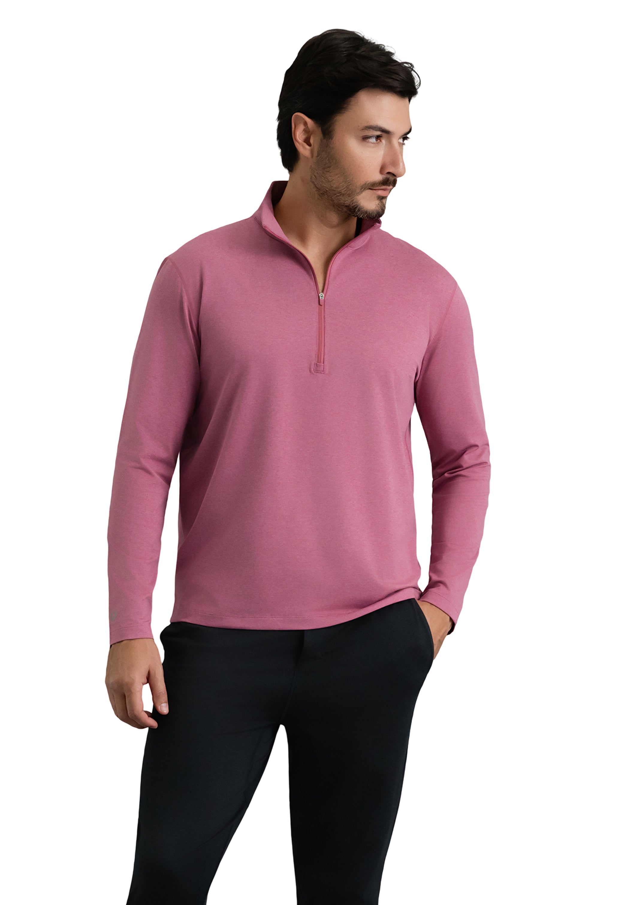 IBKÜL - Men's IBKomfortable Zip Mock Pullover - Color: Rose Heather