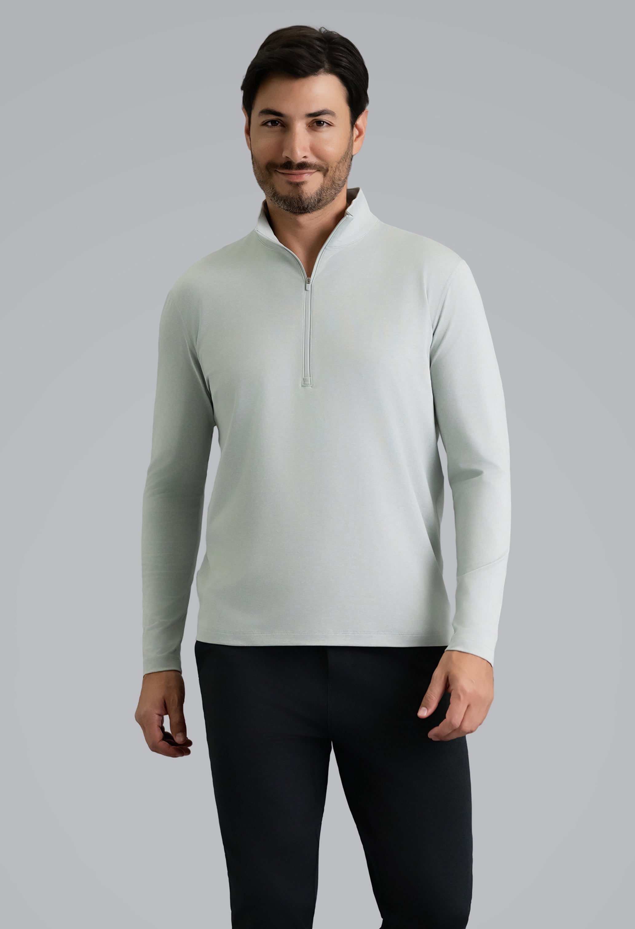 IBKÜL - Men's IBKomfortable Zip Mock Pullover - Color: Silver Heather
