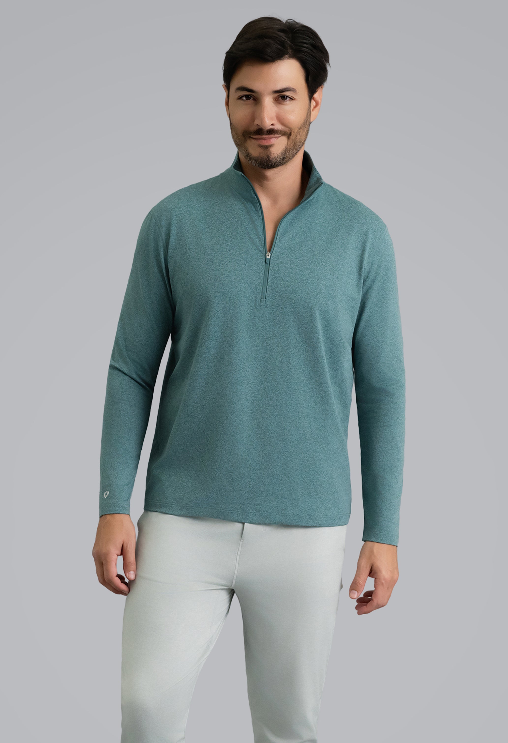 IBKÜL - Men's IBKomfortable Zip Mock Pullover - Color: Teal Heather