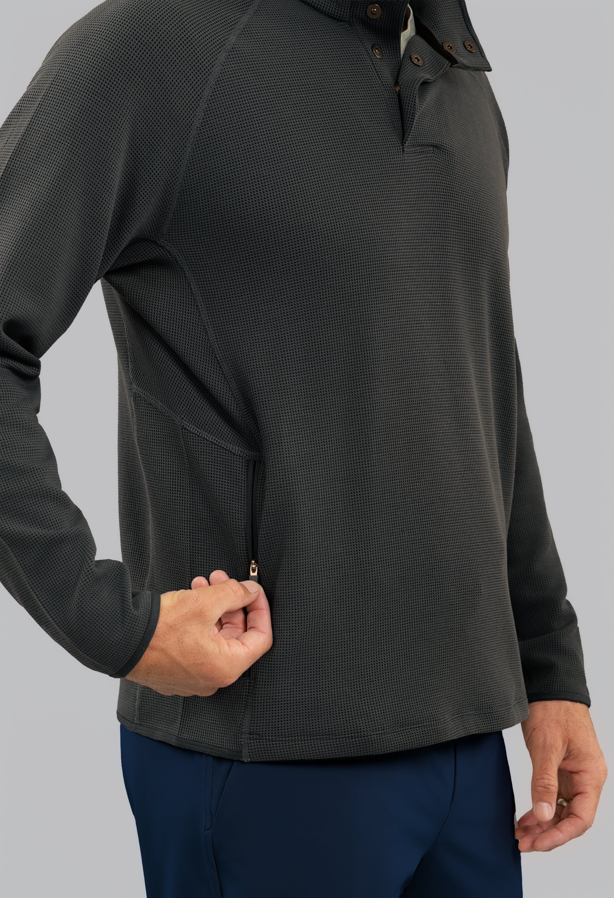 Waffle Knit 1/4 Snap Mock Neck Top