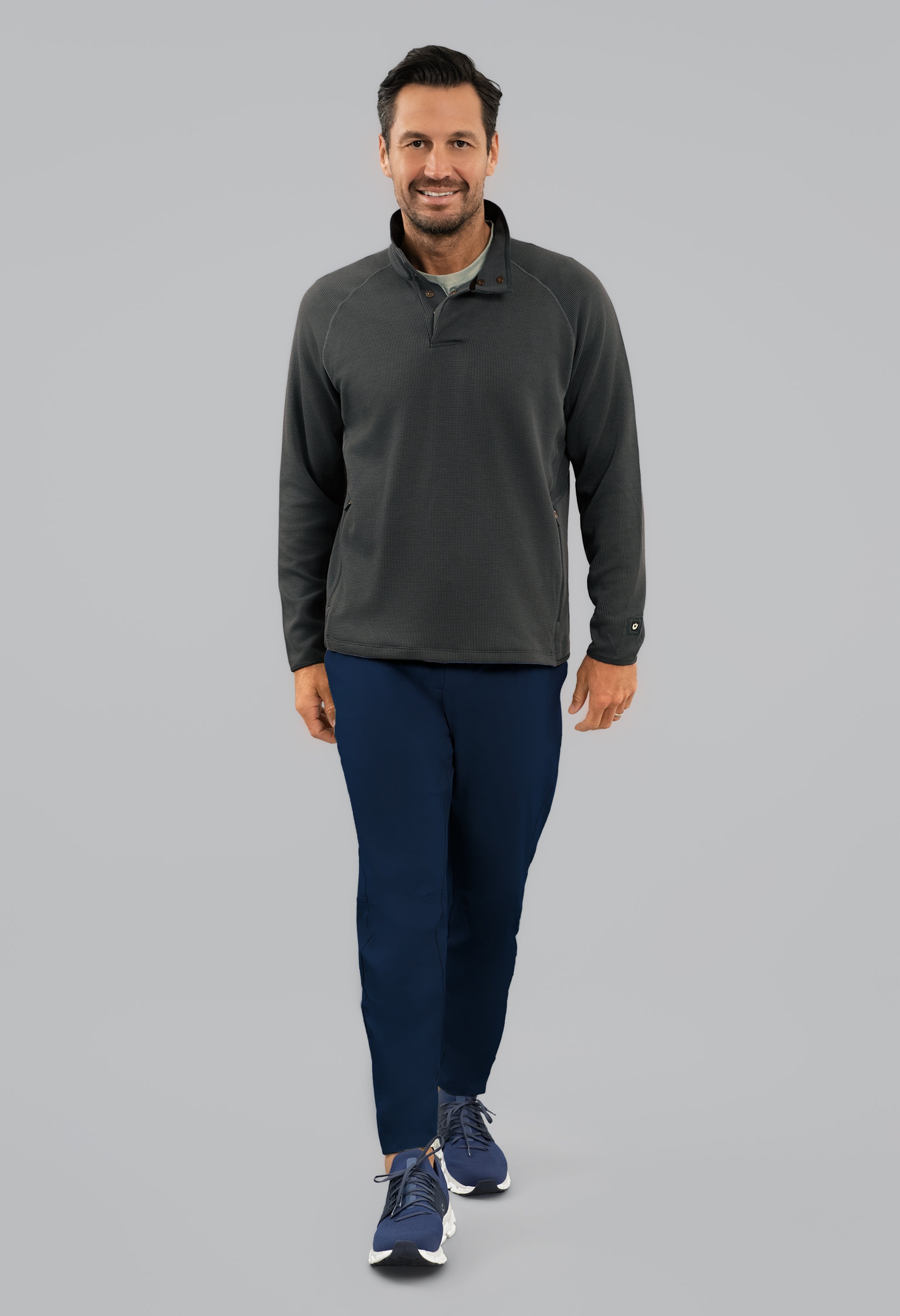 Waffle Knit 1/4 Snap Mock Neck Top