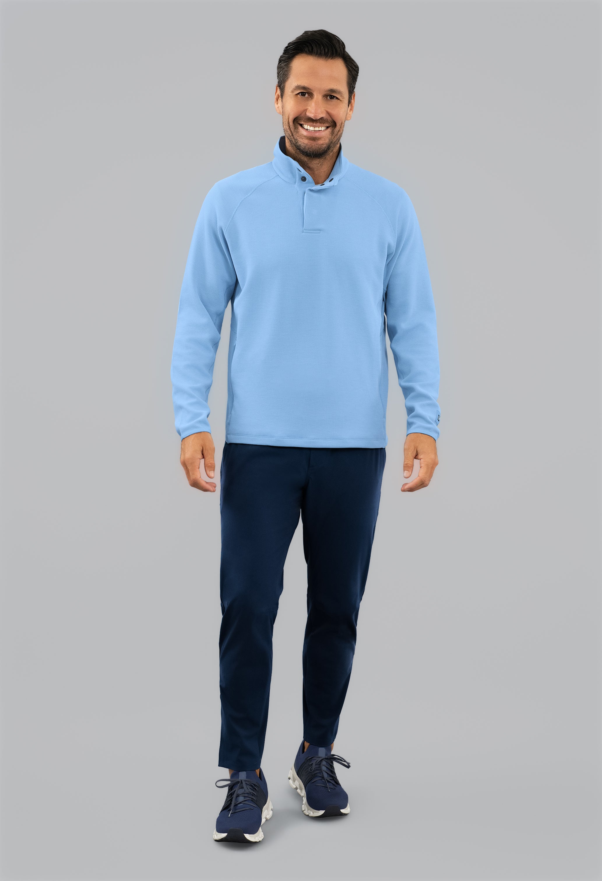 Waffle Knit 1/4 Snap Mock Neck Top