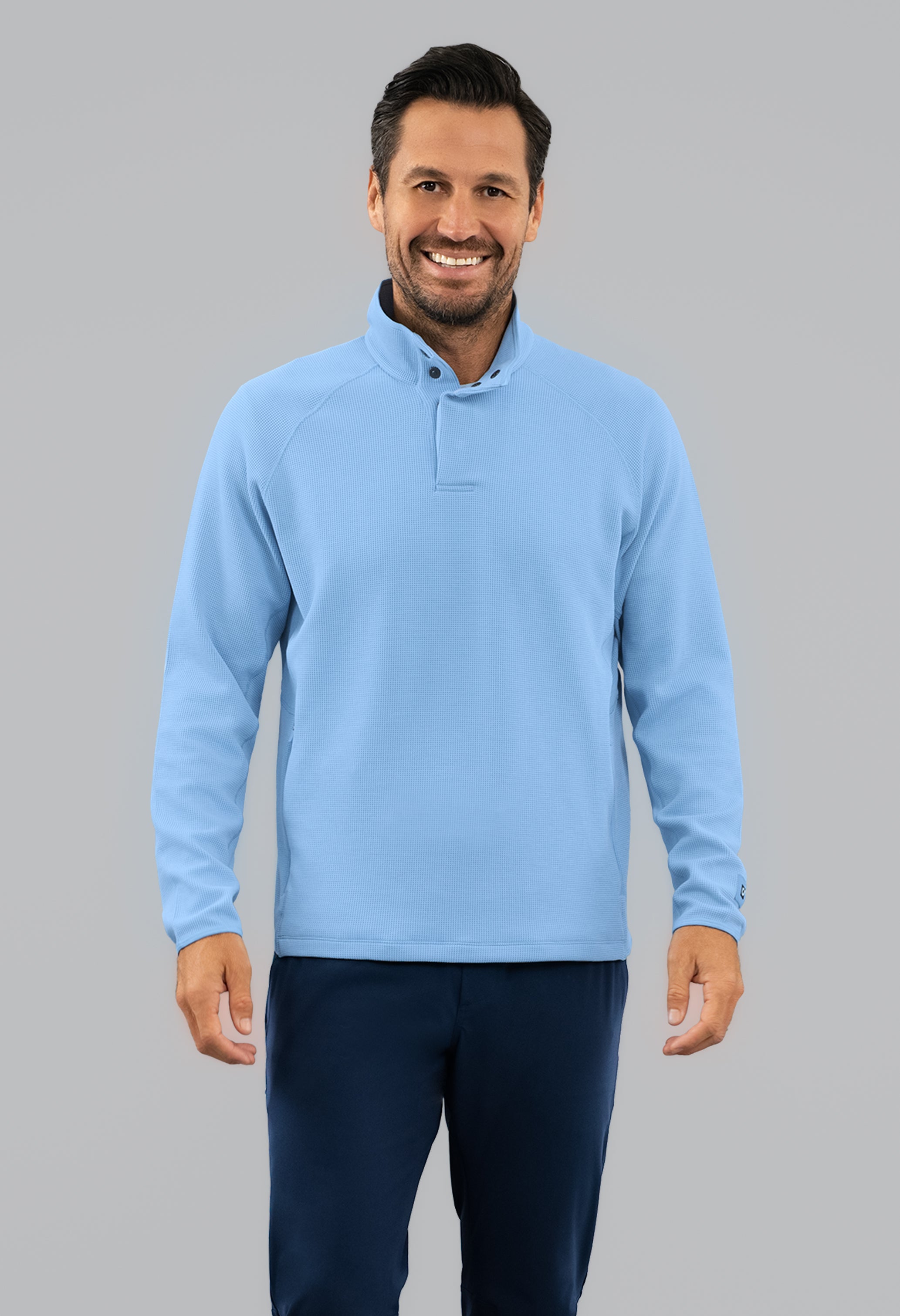 Waffle Knit 1/4 Snap Mock Neck Top