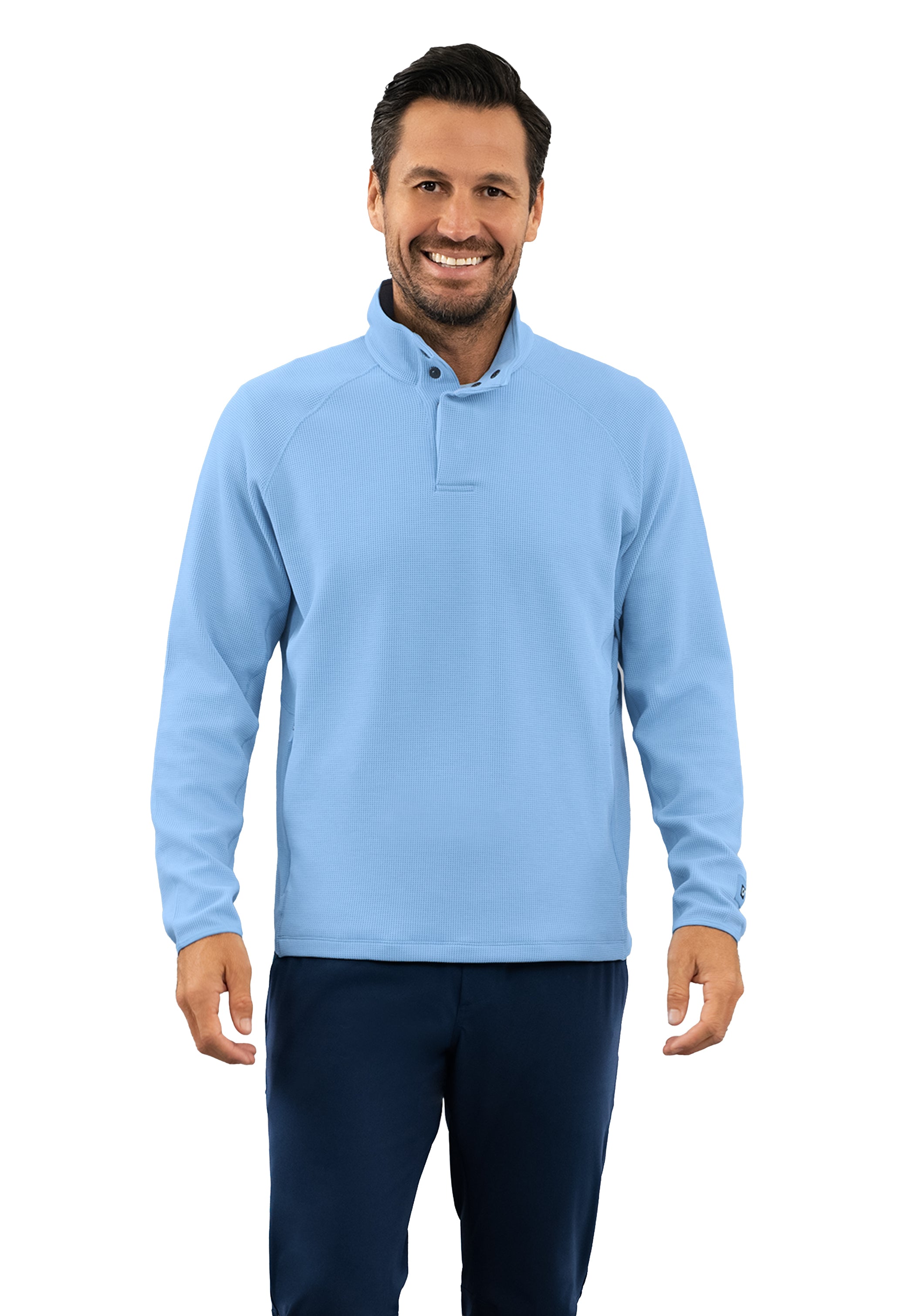 Waffle Knit 1/4 Snap Mock Neck Top