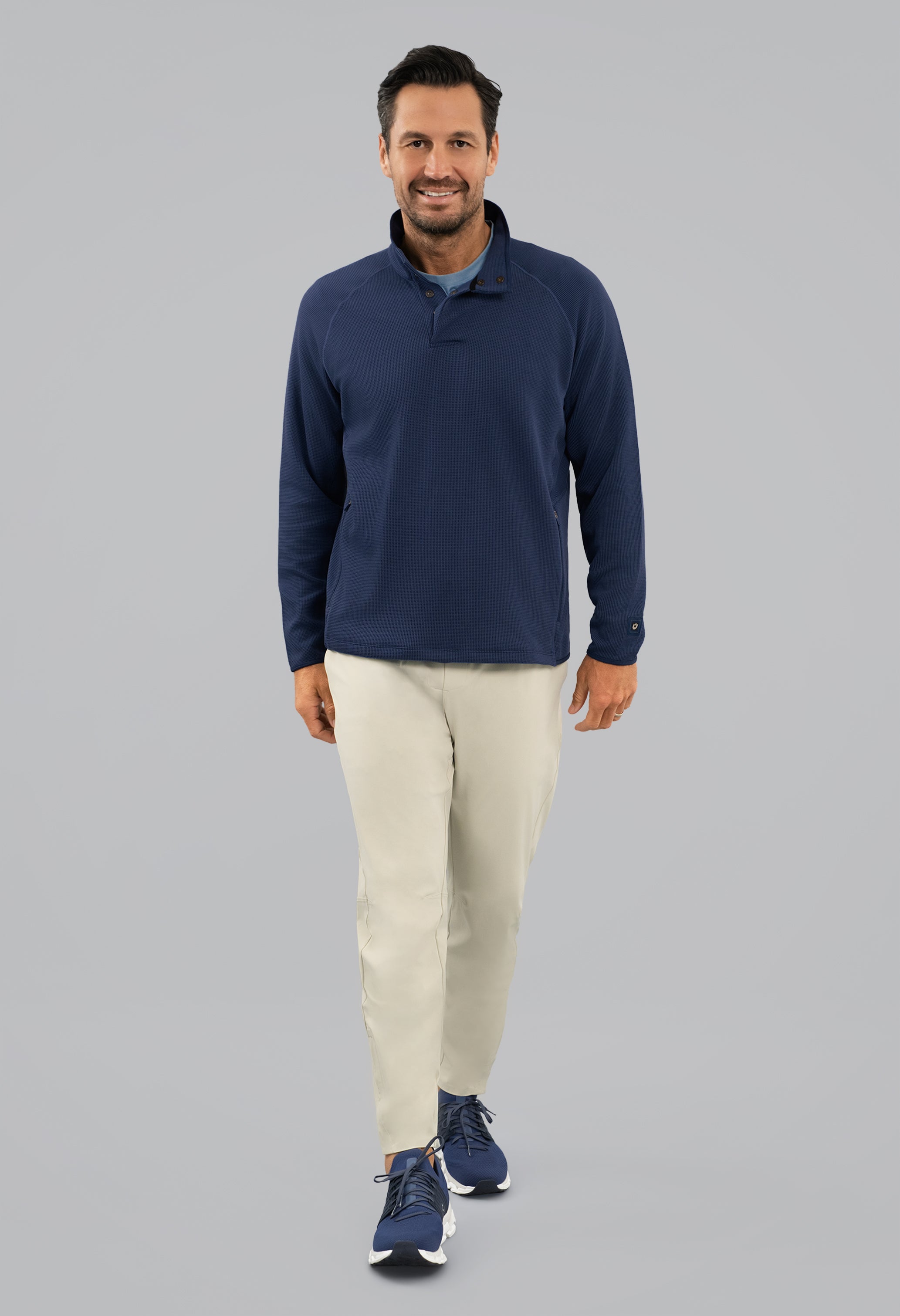 Waffle Knit 1/4 Snap Mock Neck Top