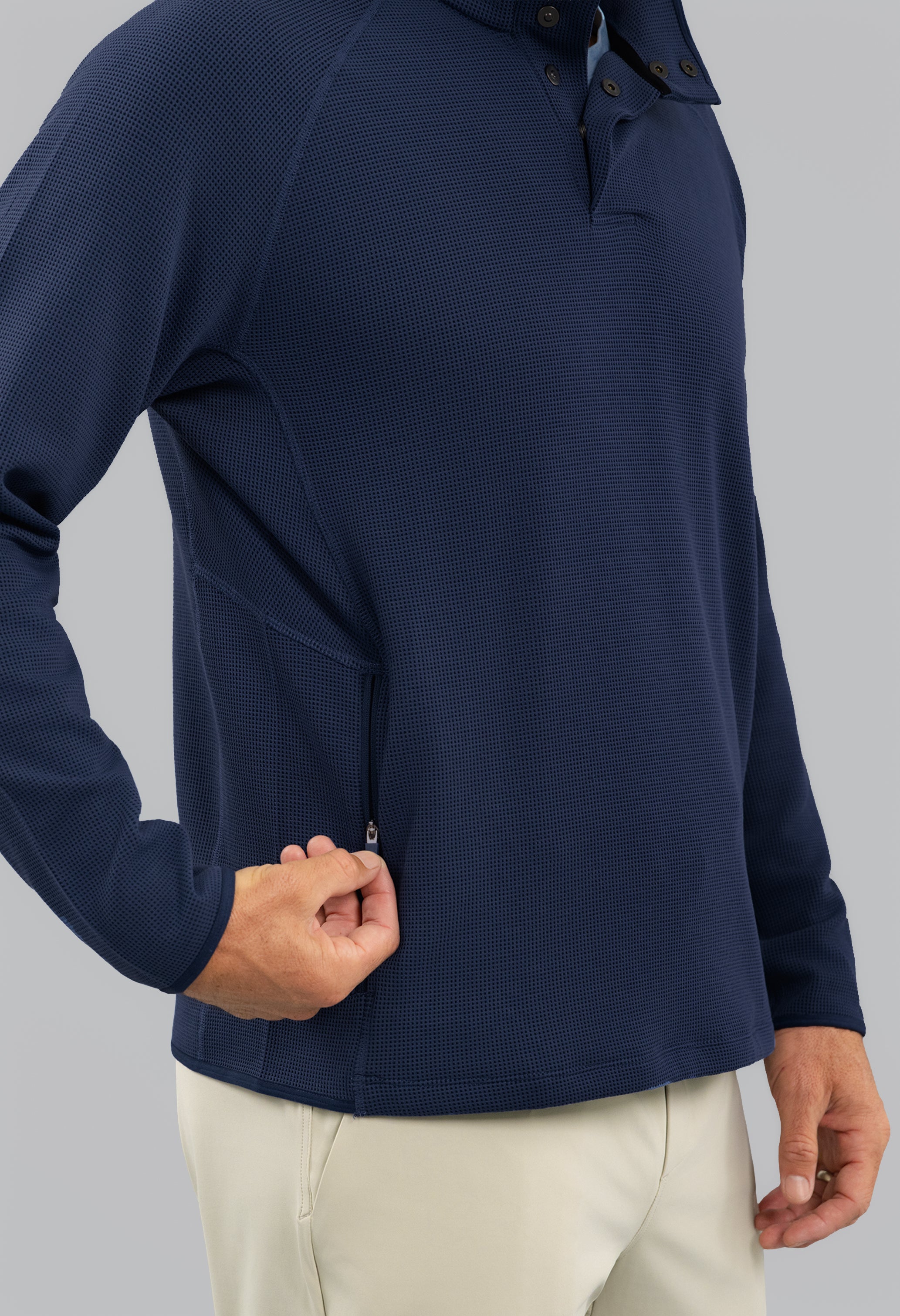 Waffle Knit 1/4 Snap Mock Neck Top