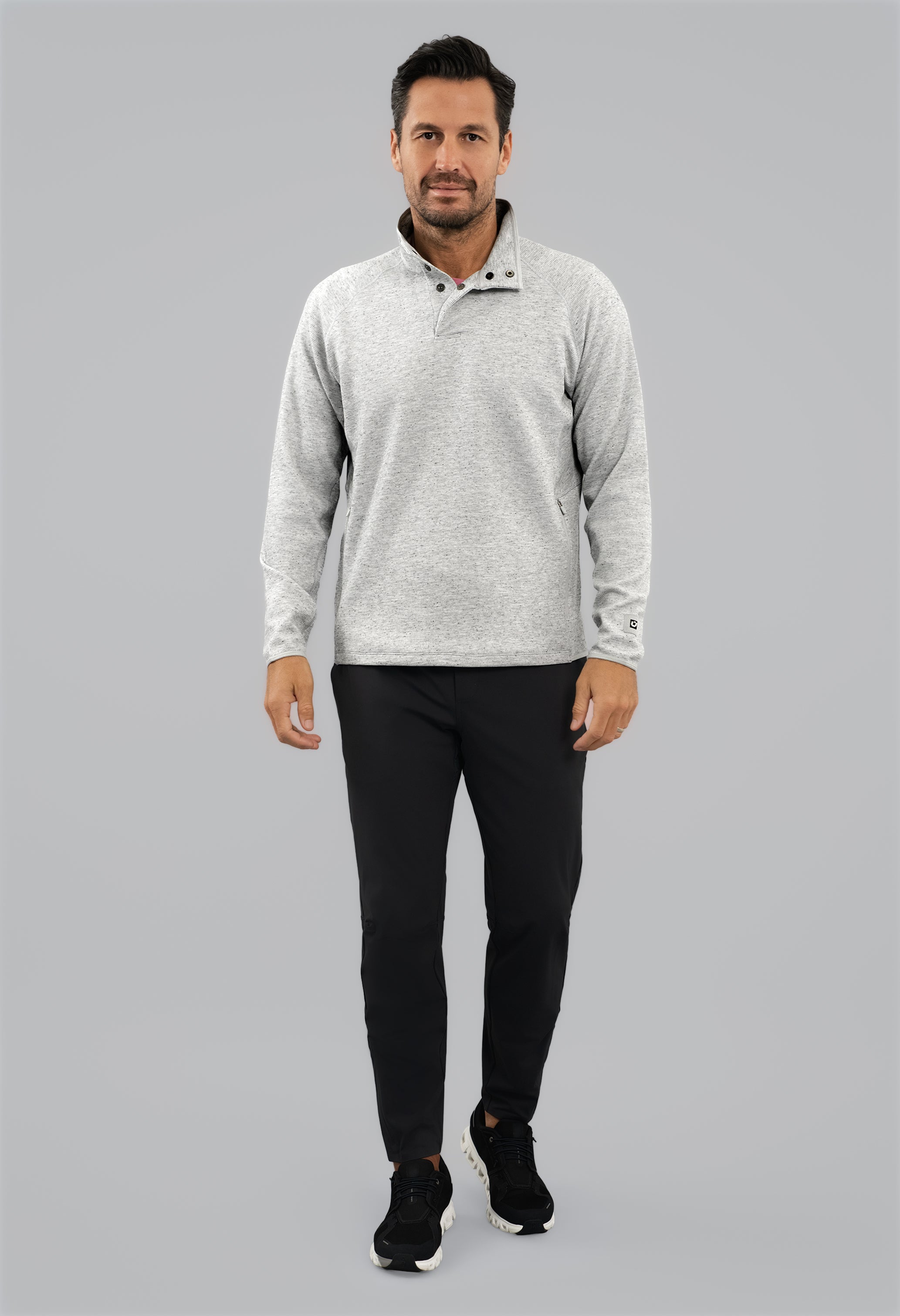 Waffle Knit 1/4 Snap Mock Neck Top